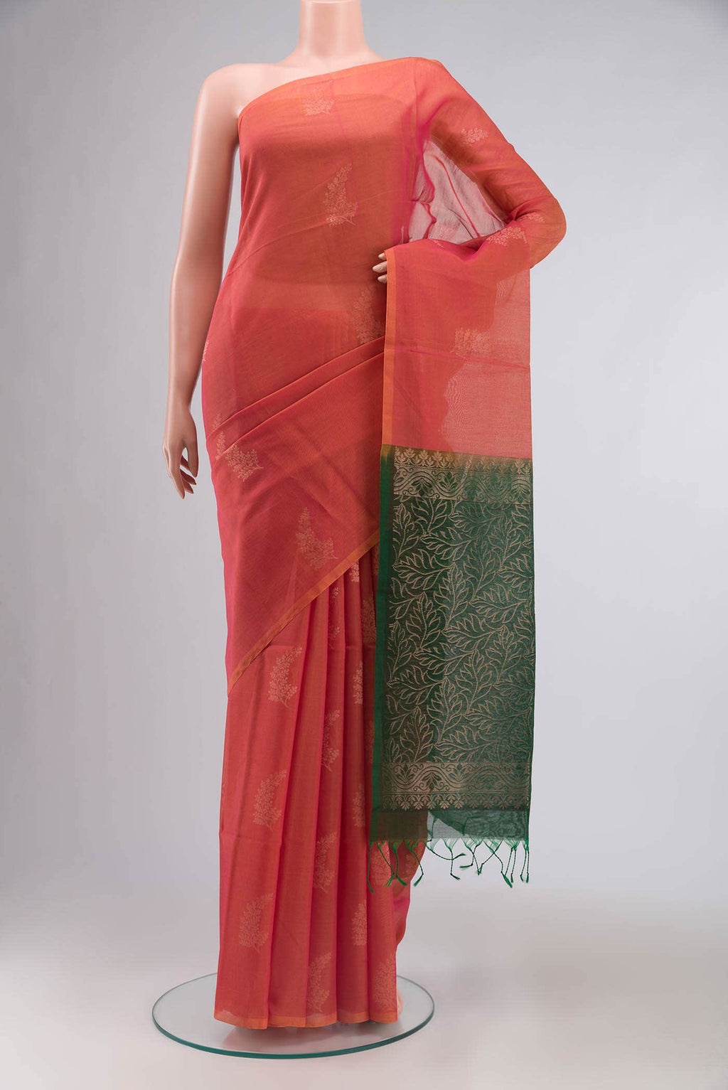 Orange with Pink Dual Tone Silk Cotton Saree