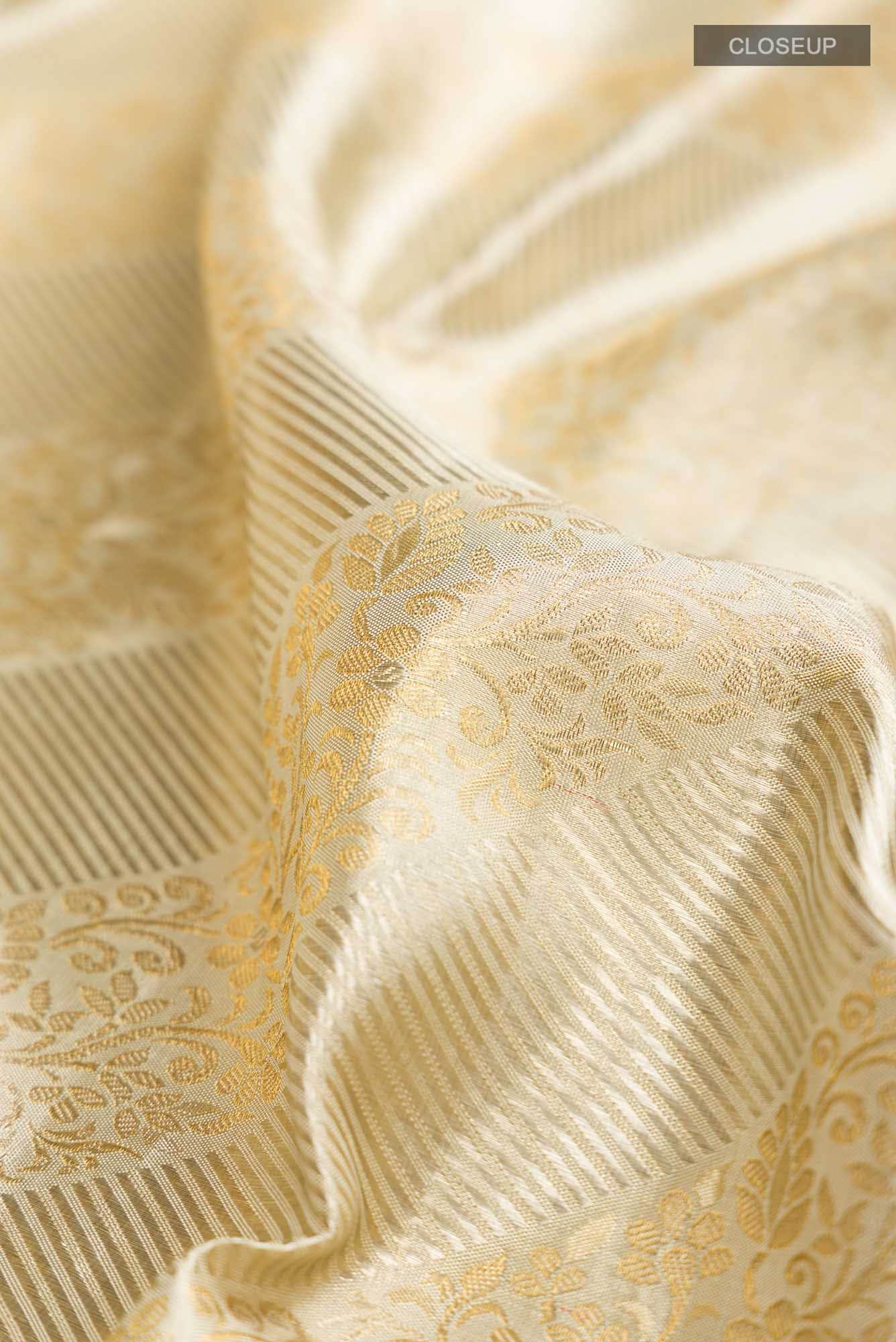 Cream with Gold Dual Tone Kanchipuram Tissue Silk Saree