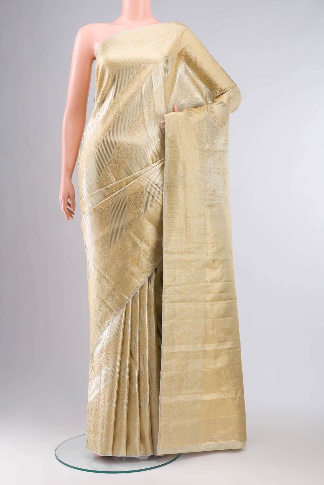 Cream with Gold Dual Tone Kanchipuram Tissue Silk Saree