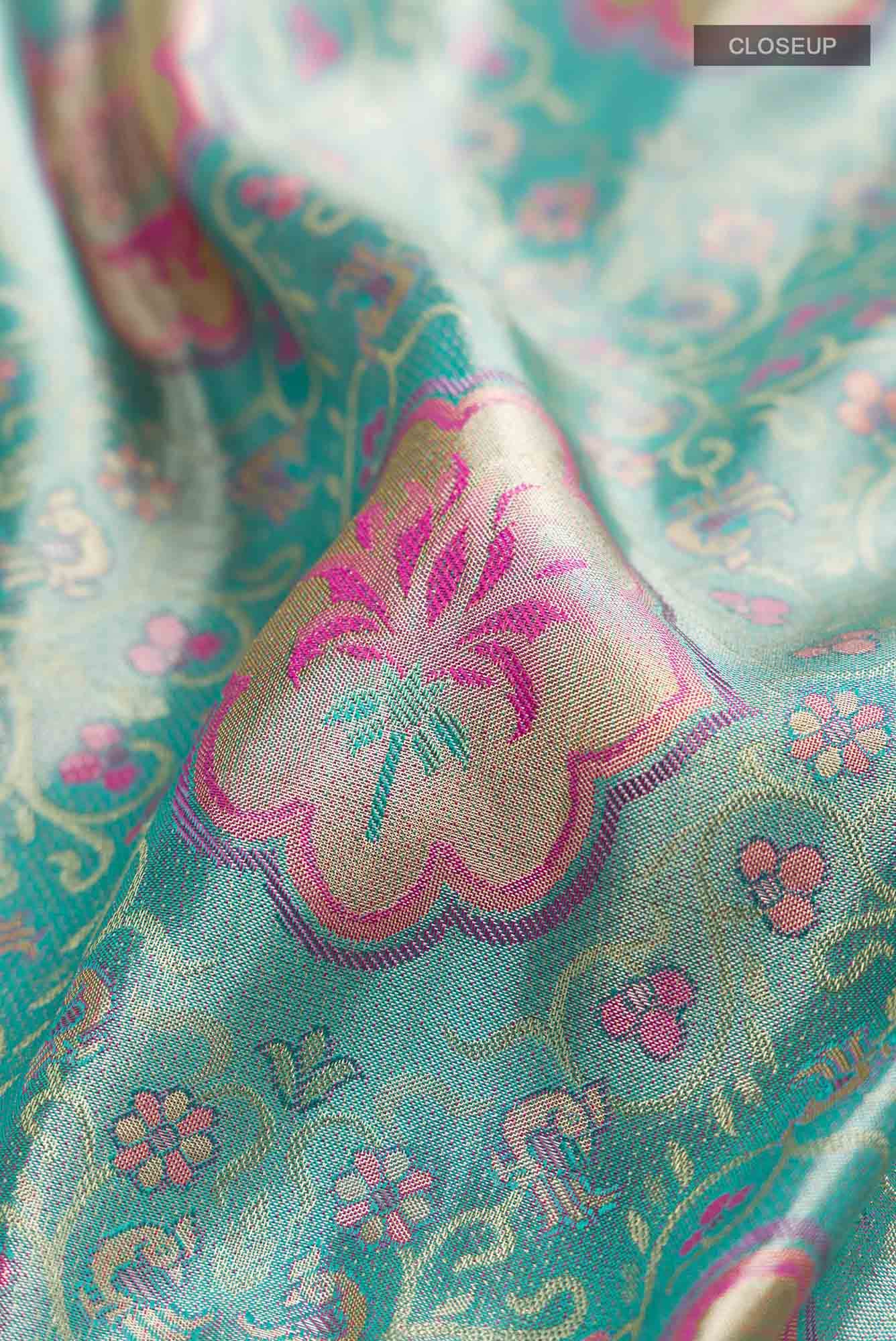 Blue with Gold Dual Tone Kanchipuram Tissue Silk Saree