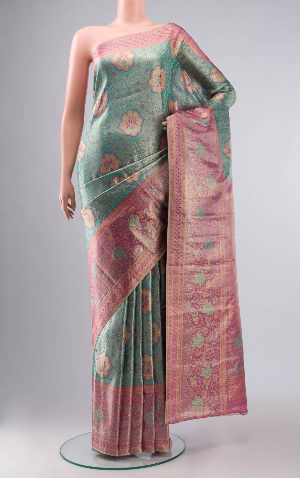 Blue with Gold Dual Tone Kanchipuram Tissue Silk Saree