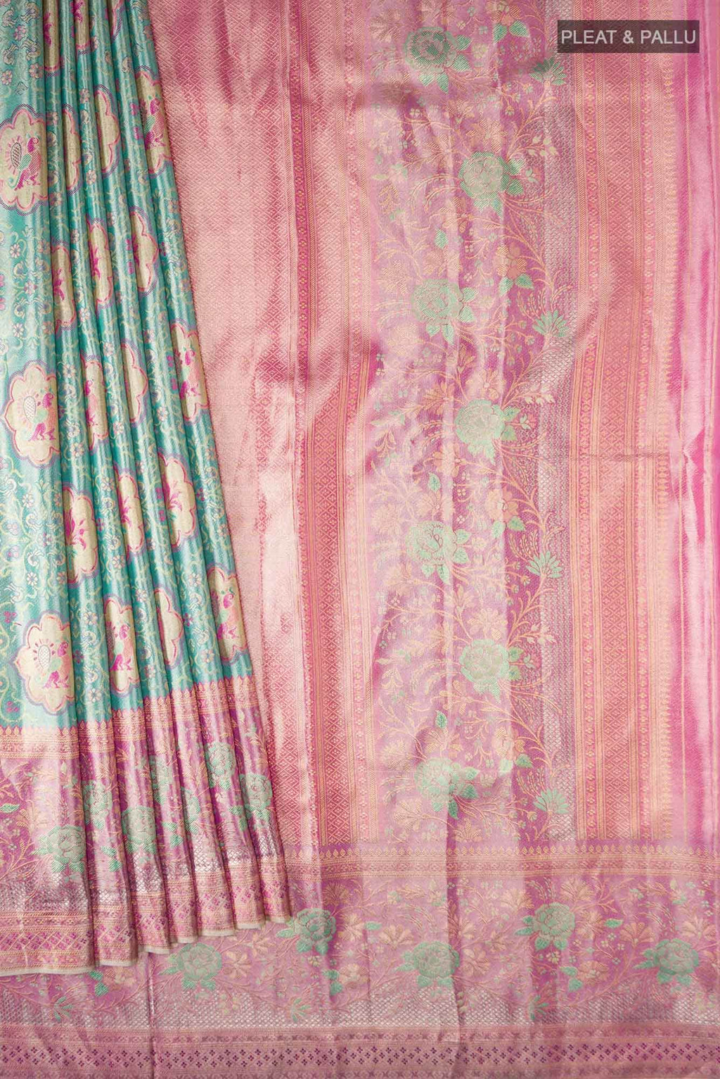 Blue with Gold Dual Tone Kanchipuram Tissue Silk Saree