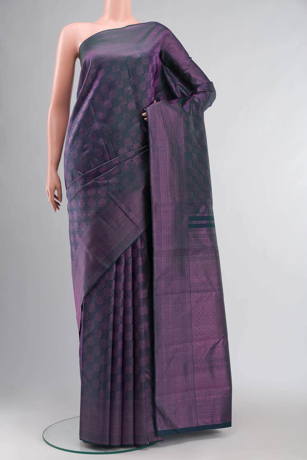 Blue with Green Dual Tone Kanchipuram Silk Saree