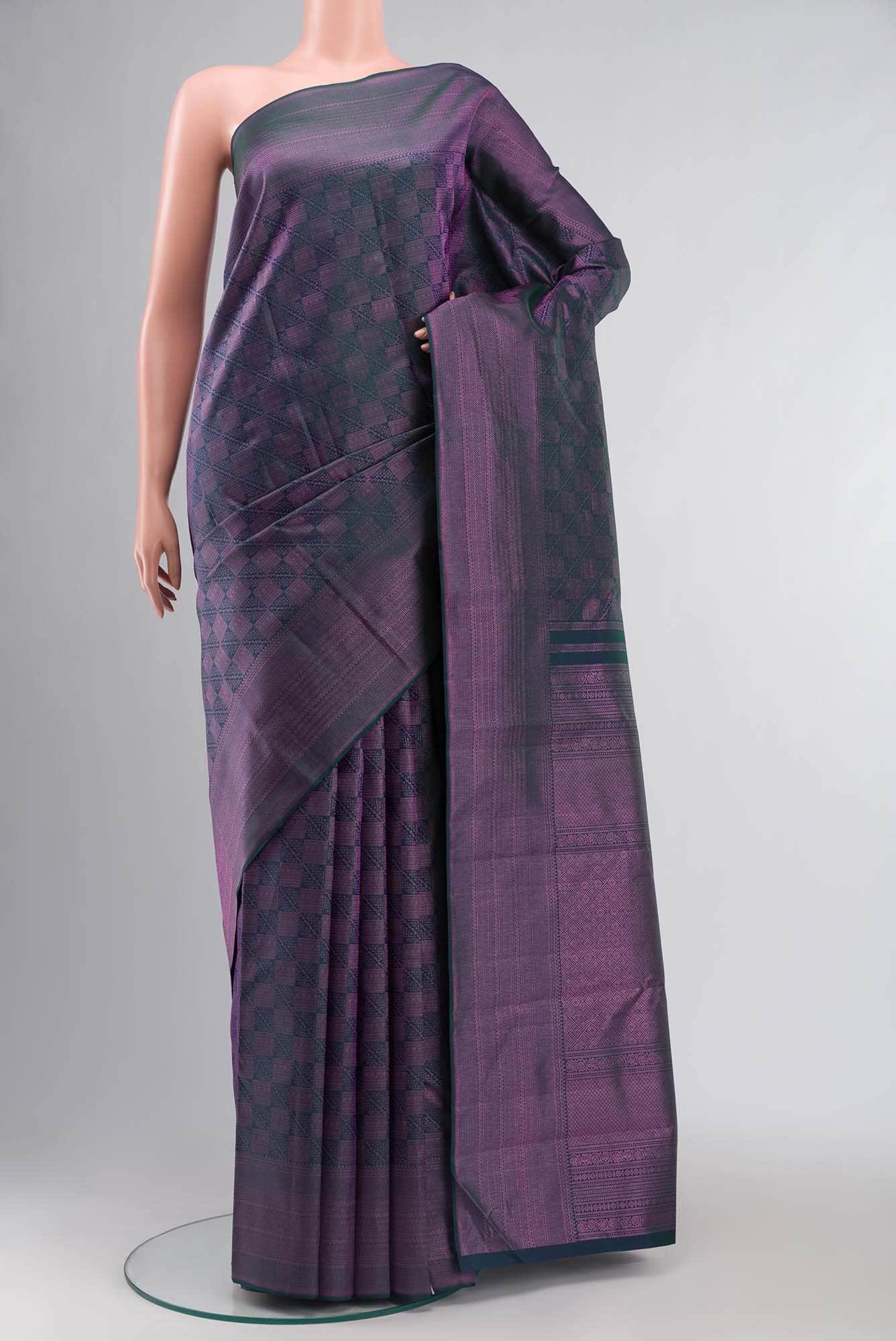 Blue with Green Dual Tone Kanchipuram Silk Saree