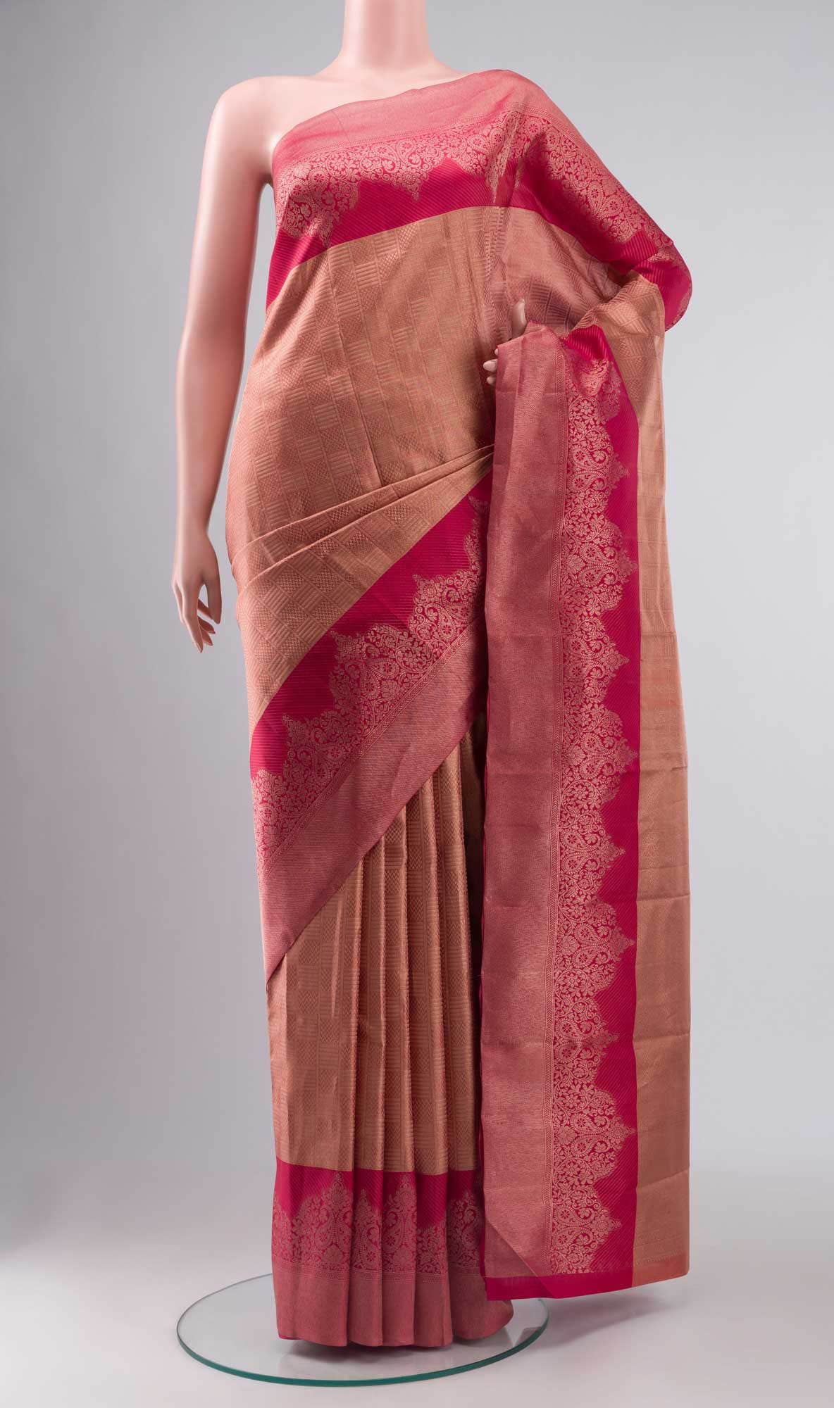 Peach Kanchipuram Tissue Silk Saree