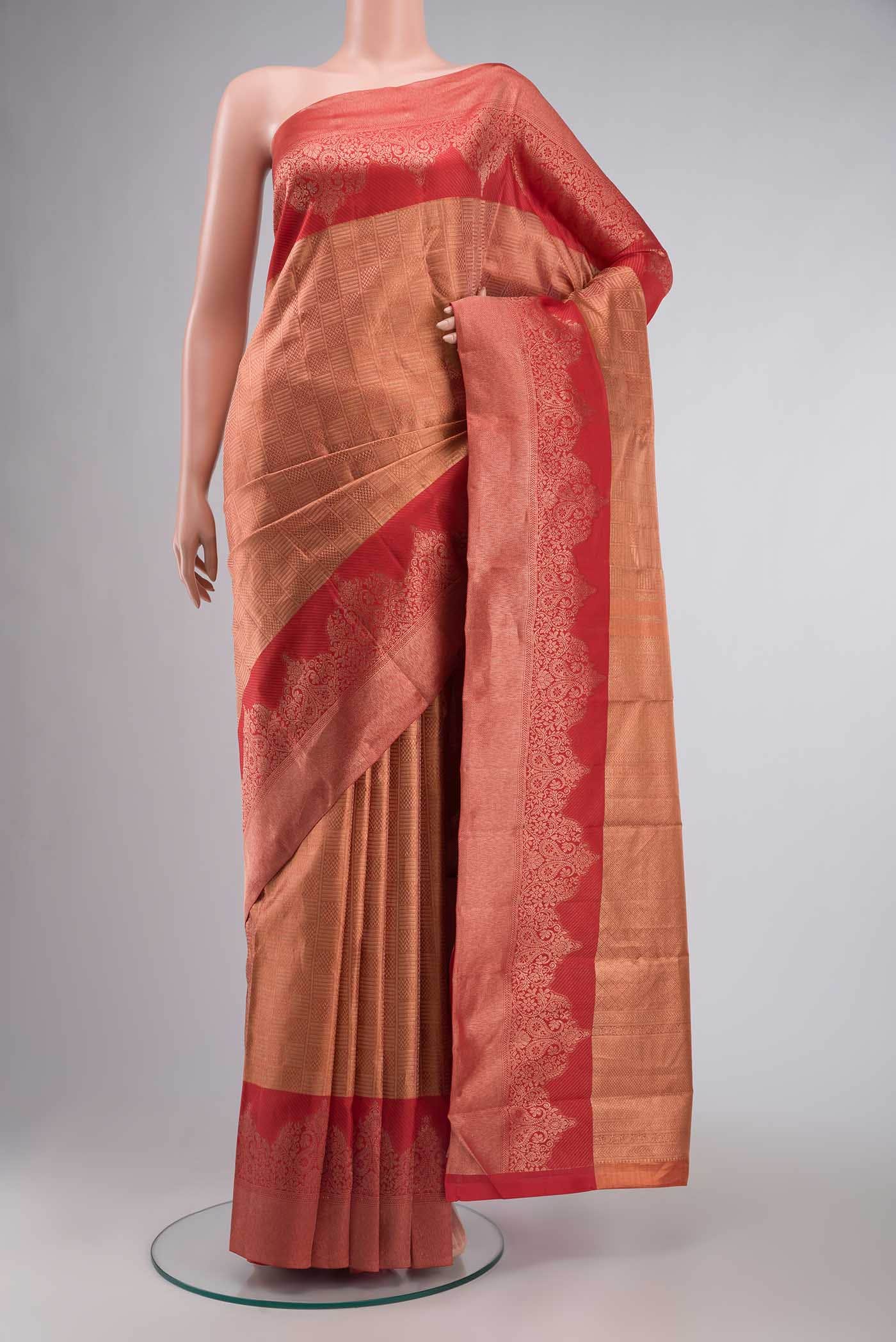 Orange with Gold Dual Tone Kanchipuram Tissue Silk Saree