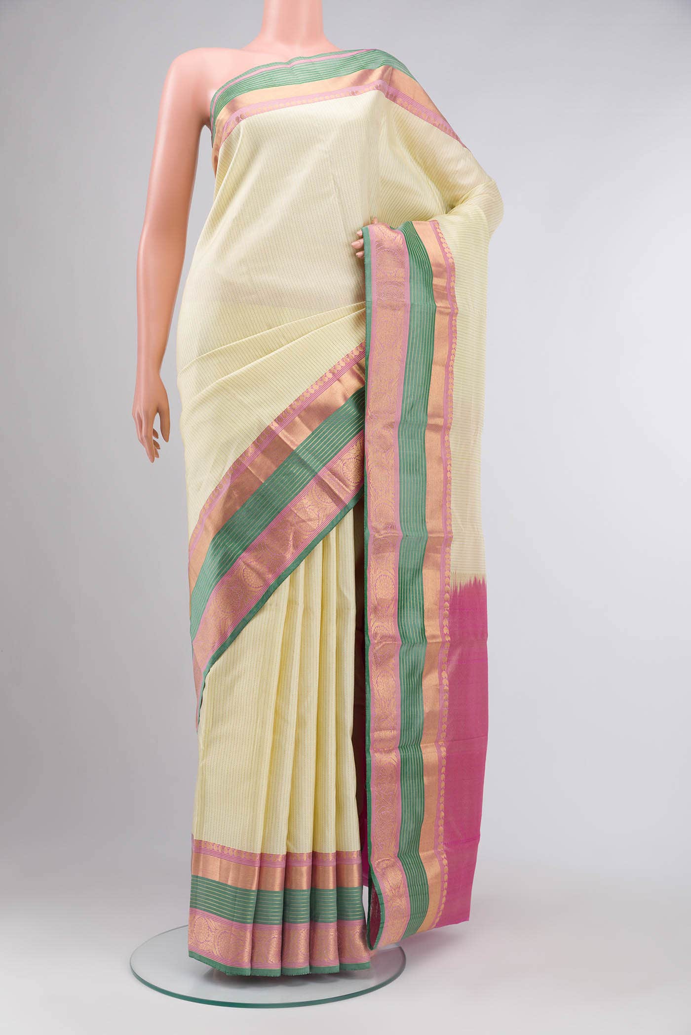 Cream Kanchipuram Silk Saree
