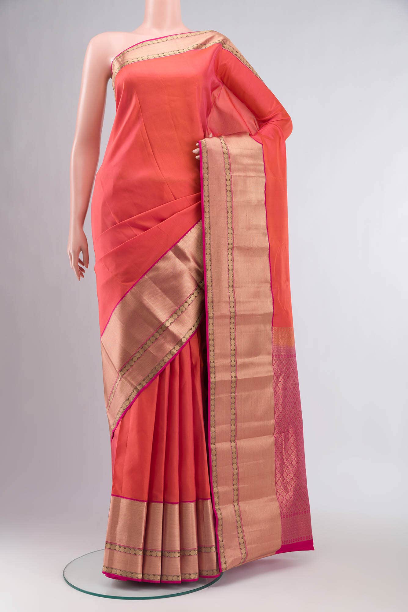 Orange with Pink Dual Tone Kanchipuram Silk Saree