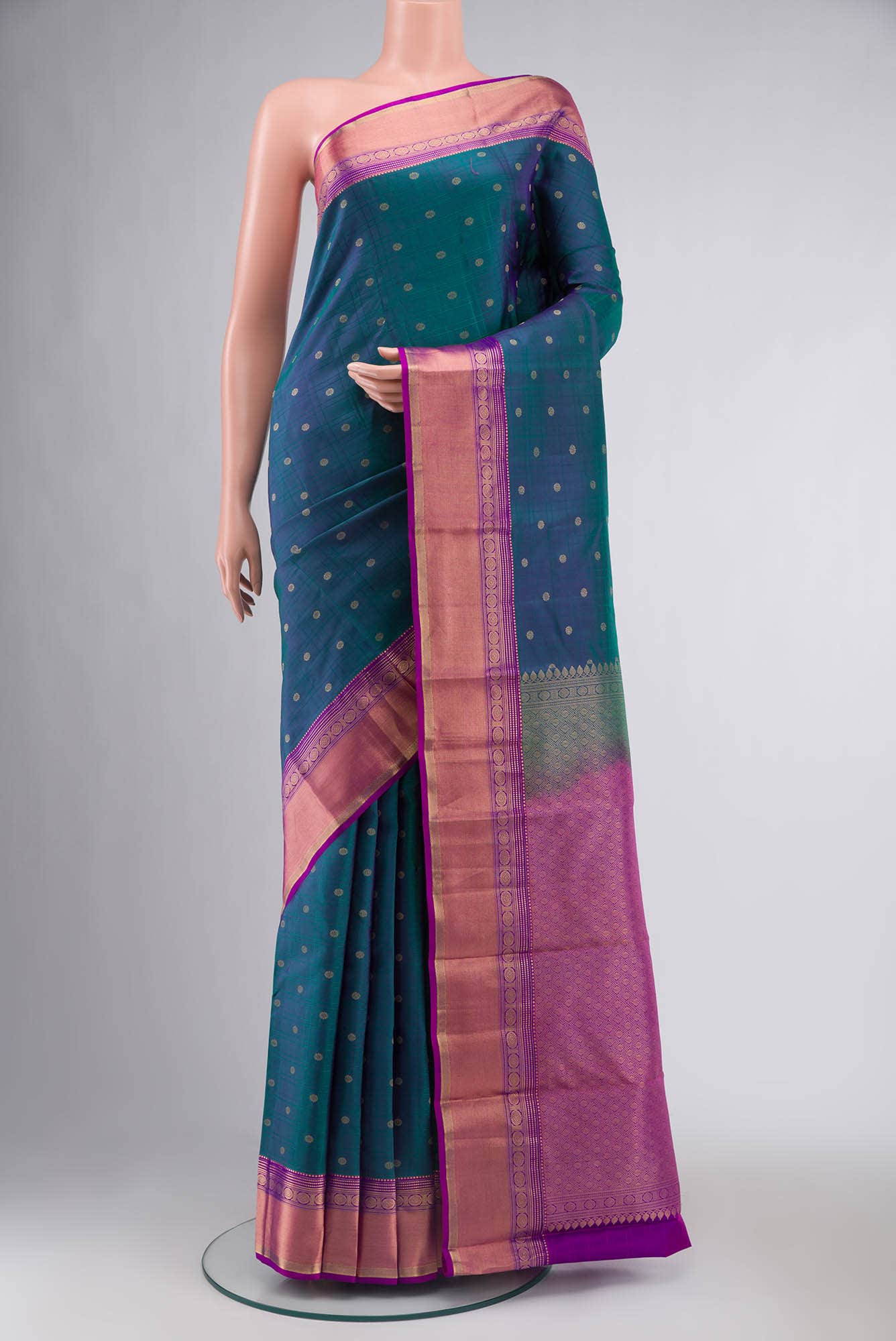 Blue with Green Dual Tone Kanchipuram Silk Saree
