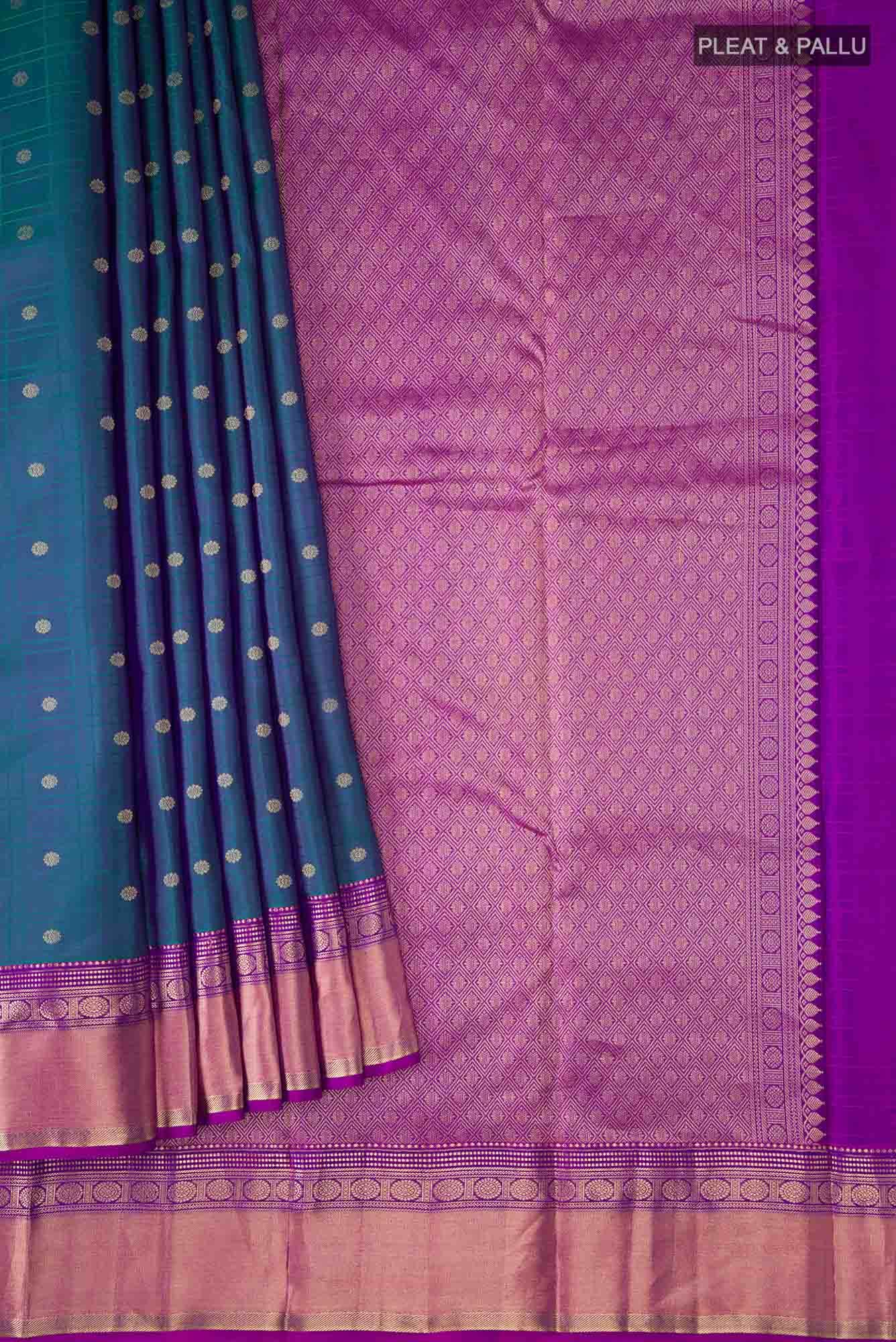 Blue with Green Dual Tone Kanchipuram Silk Saree