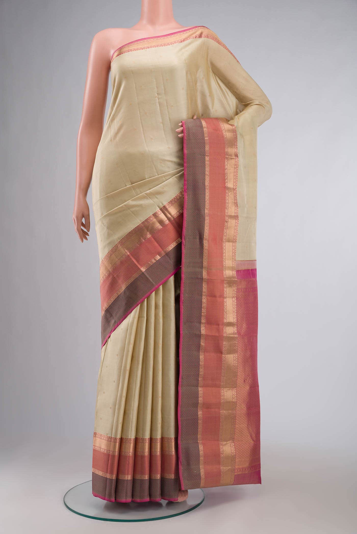Beige Kanchipuram Silk Saree