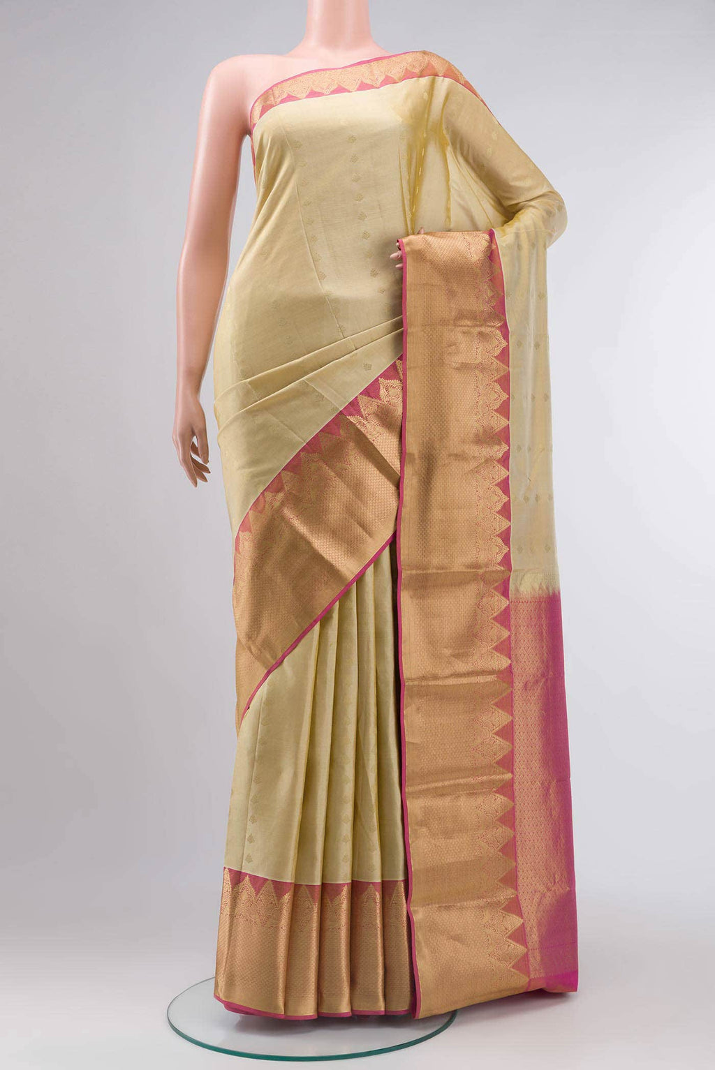 Beige Dual Tone Kanchipuram Silk Saree