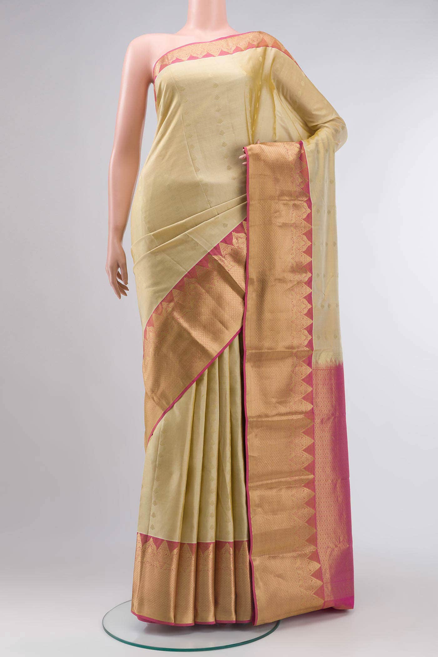 Beige Dual Tone Kanchipuram Silk Saree