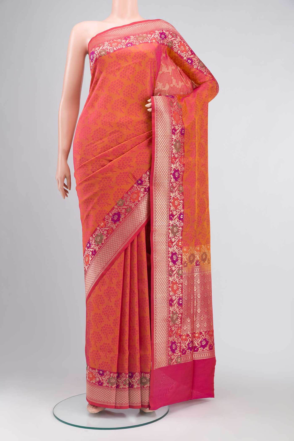 Orange Banarasi Silk Saree