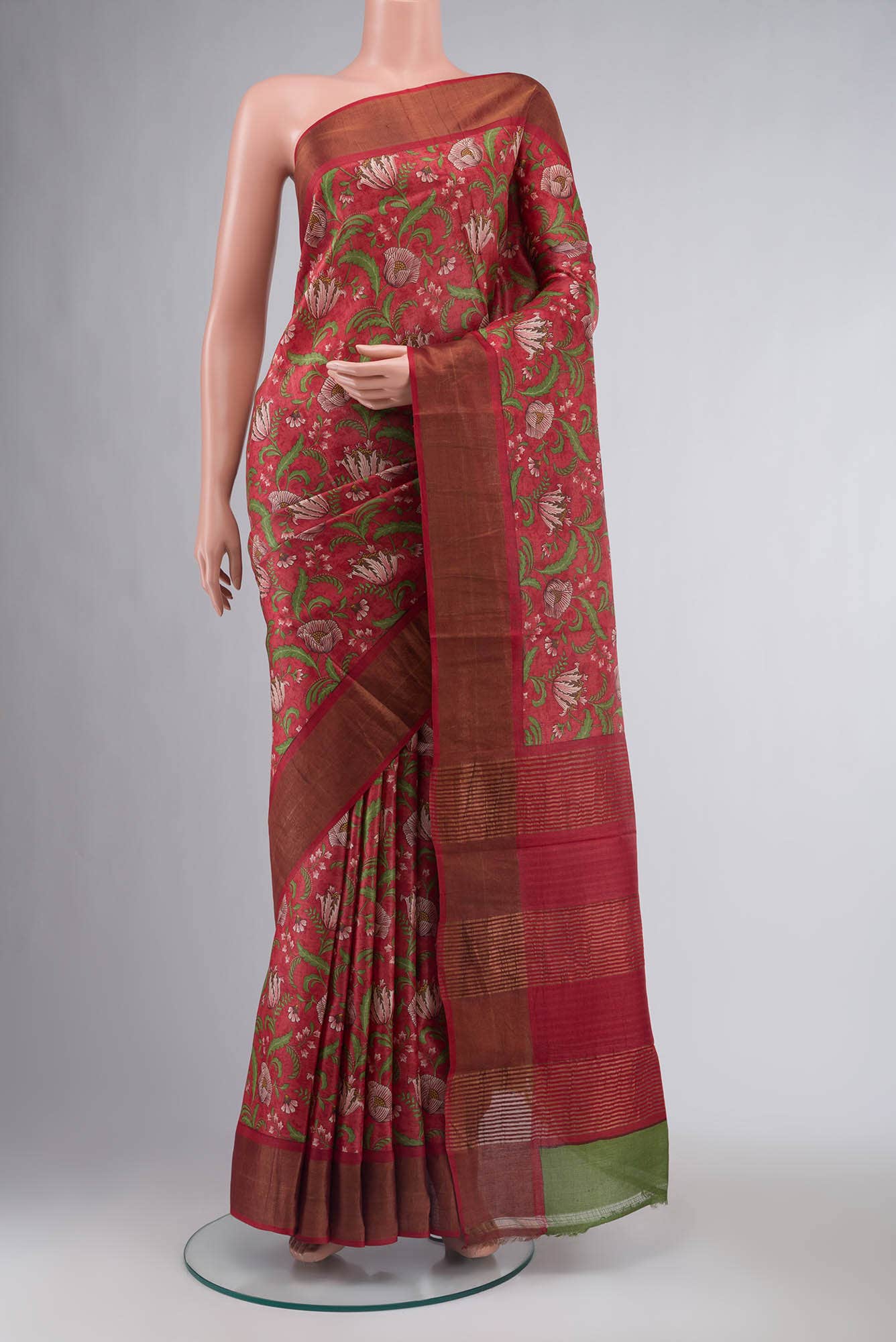 Red Bhagalpuri Tussar Silk Saree