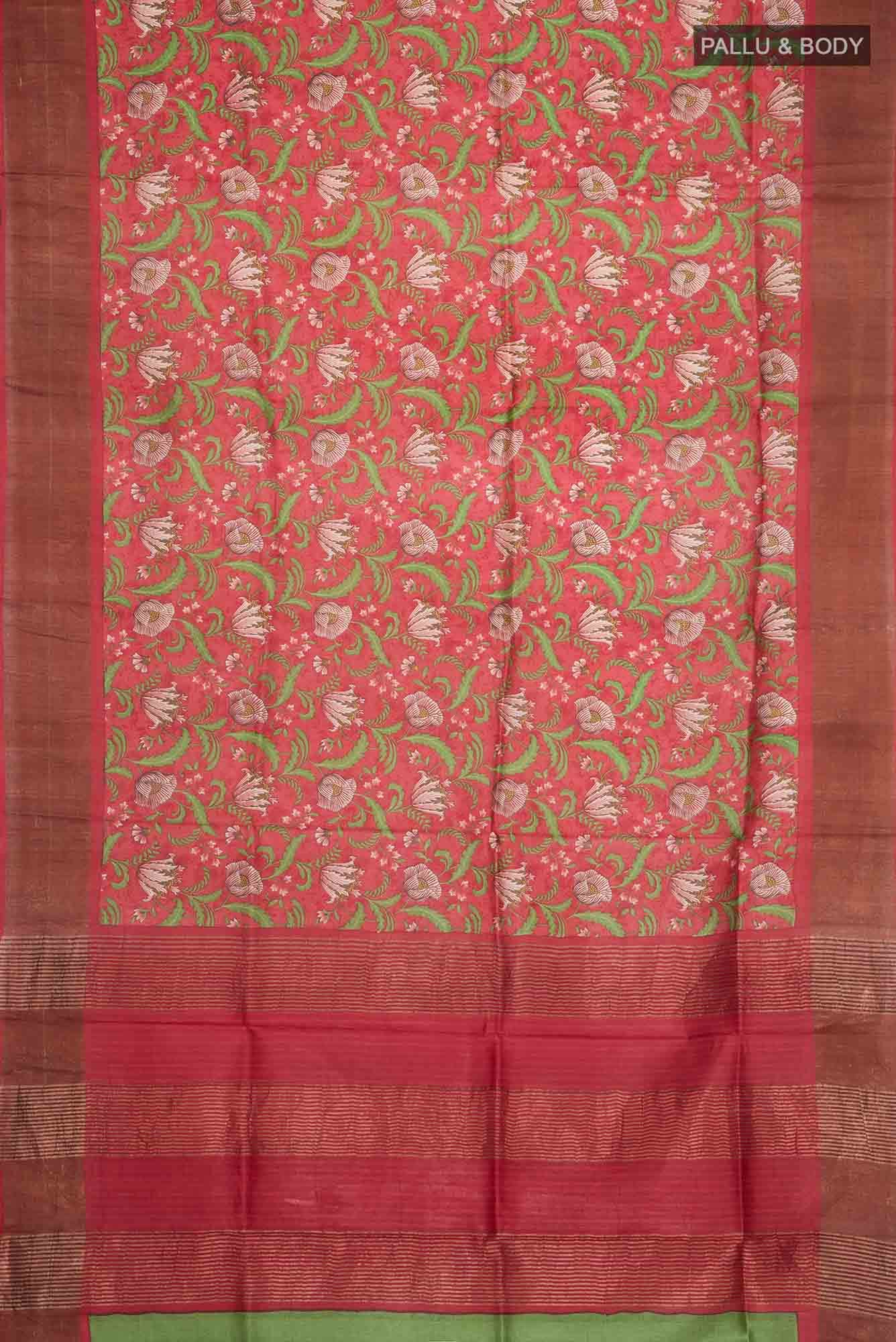 Red Bhagalpuri Tussar Silk Saree