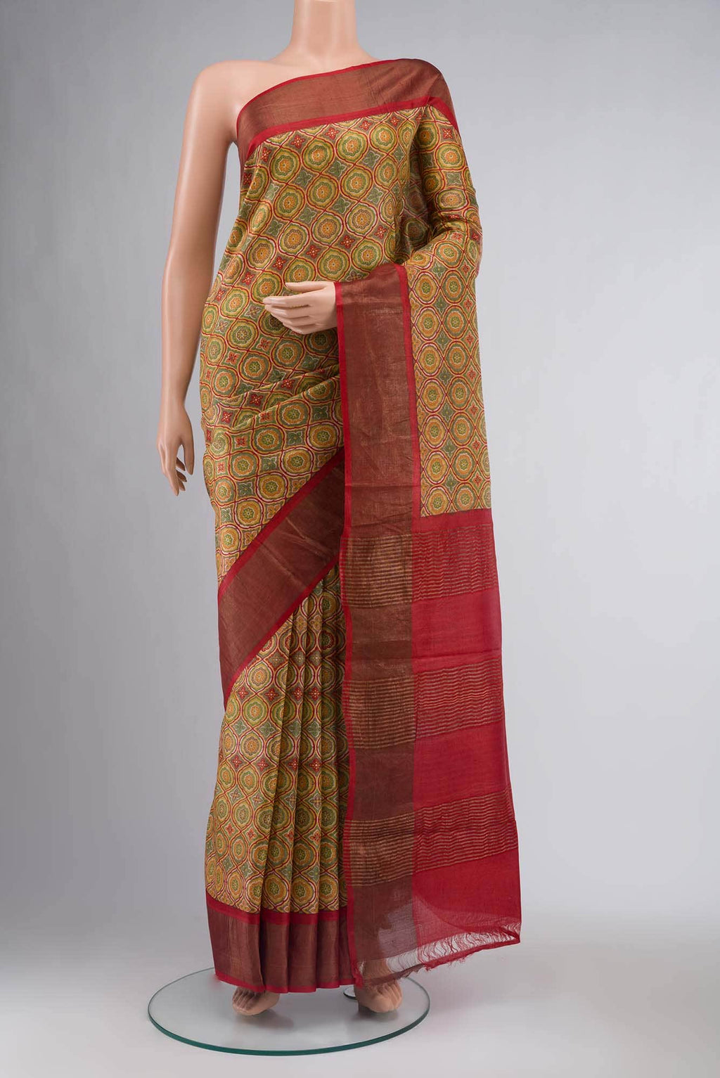 Mustard Bhagalpuri Tussar Silk Saree