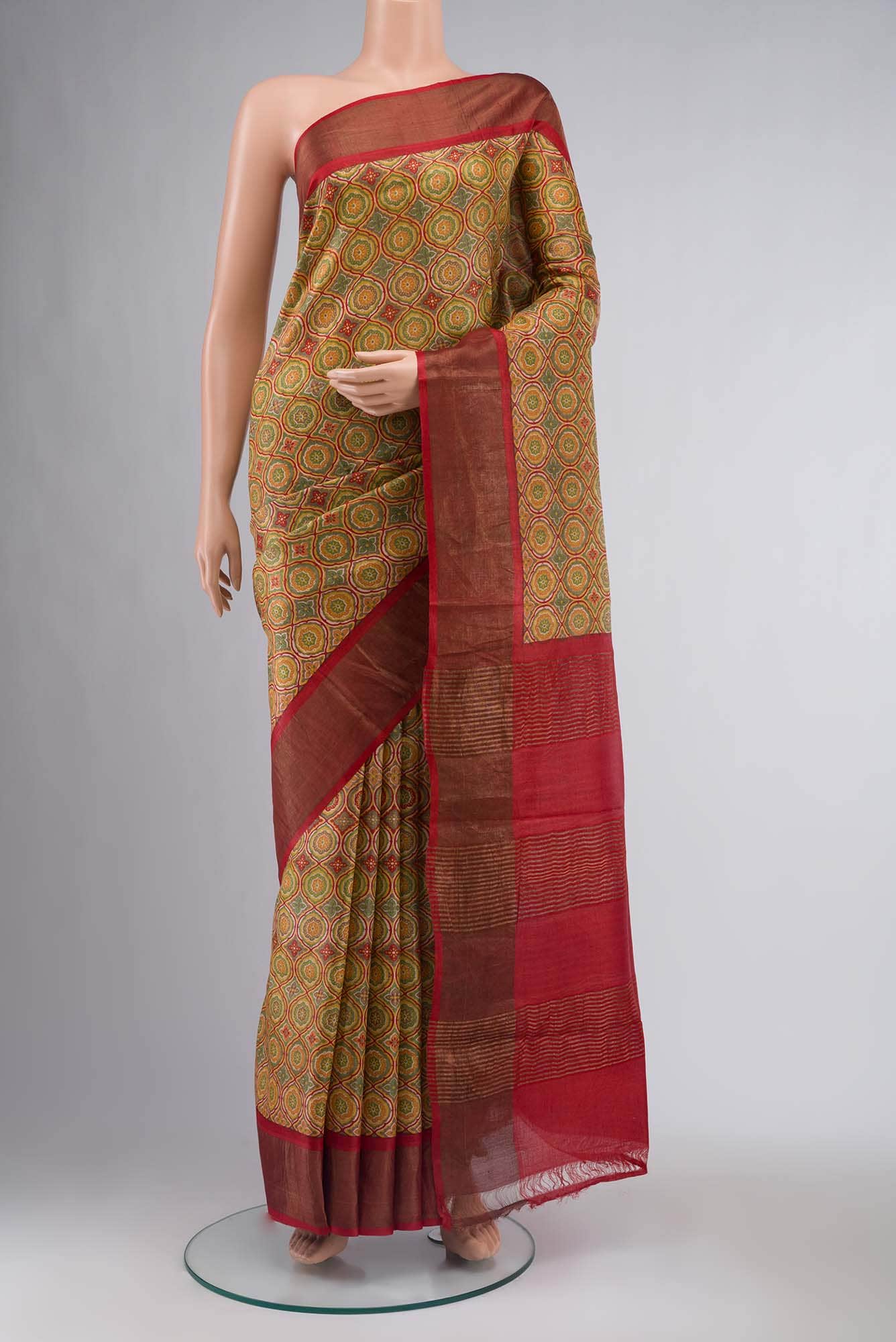 Mustard Bhagalpuri Tussar Silk Saree