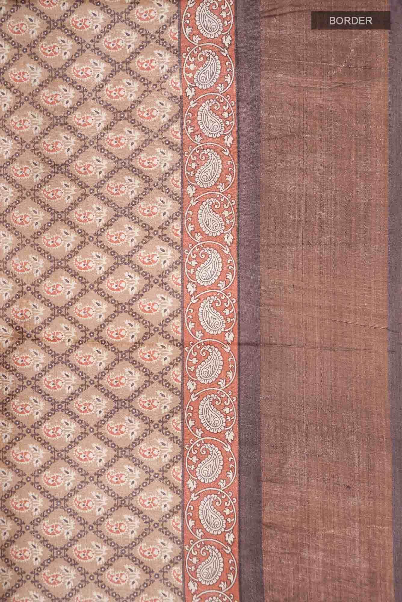 Beige Bhagalpuri Tussar Silk Saree