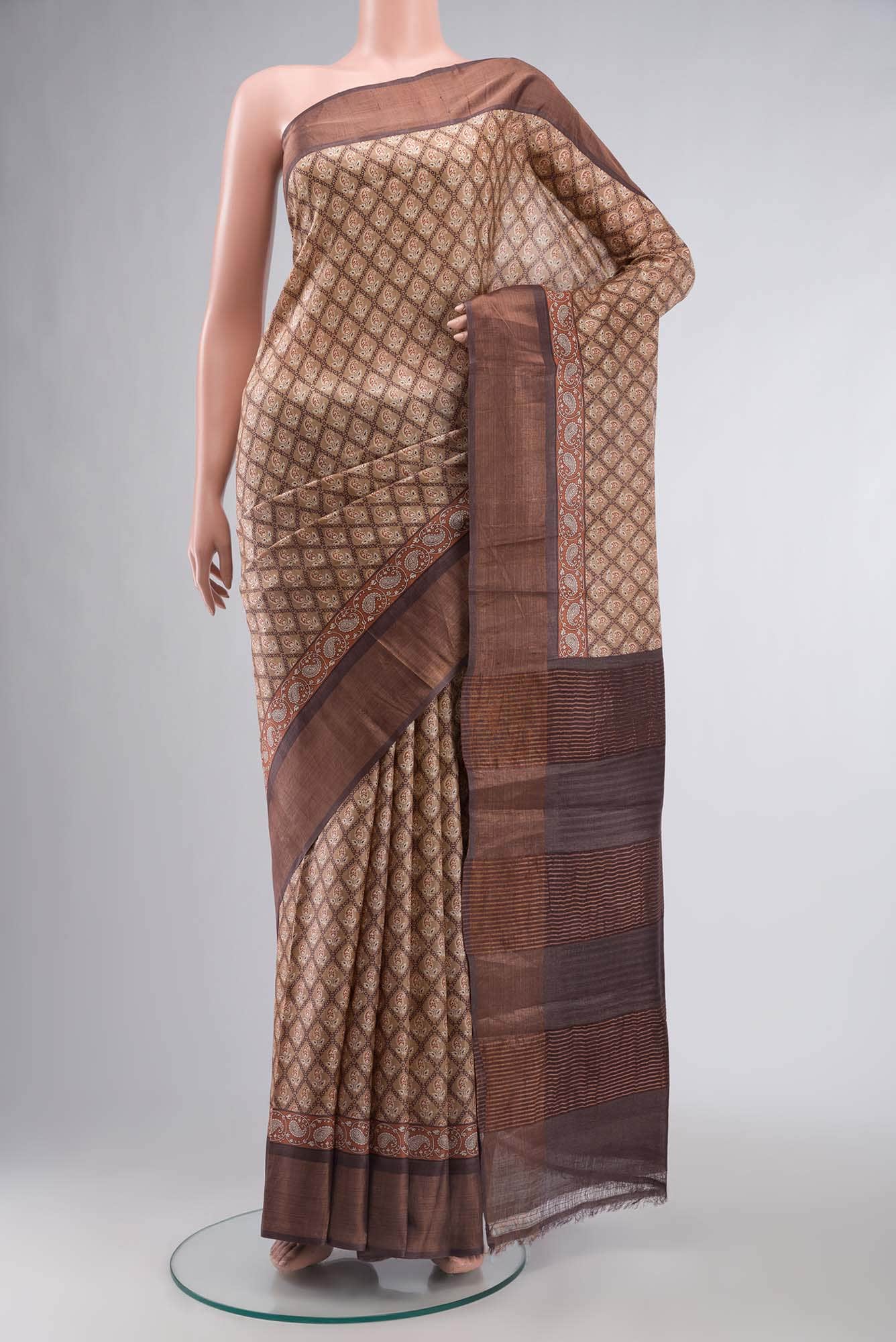 Beige Bhagalpuri Tussar Silk Saree