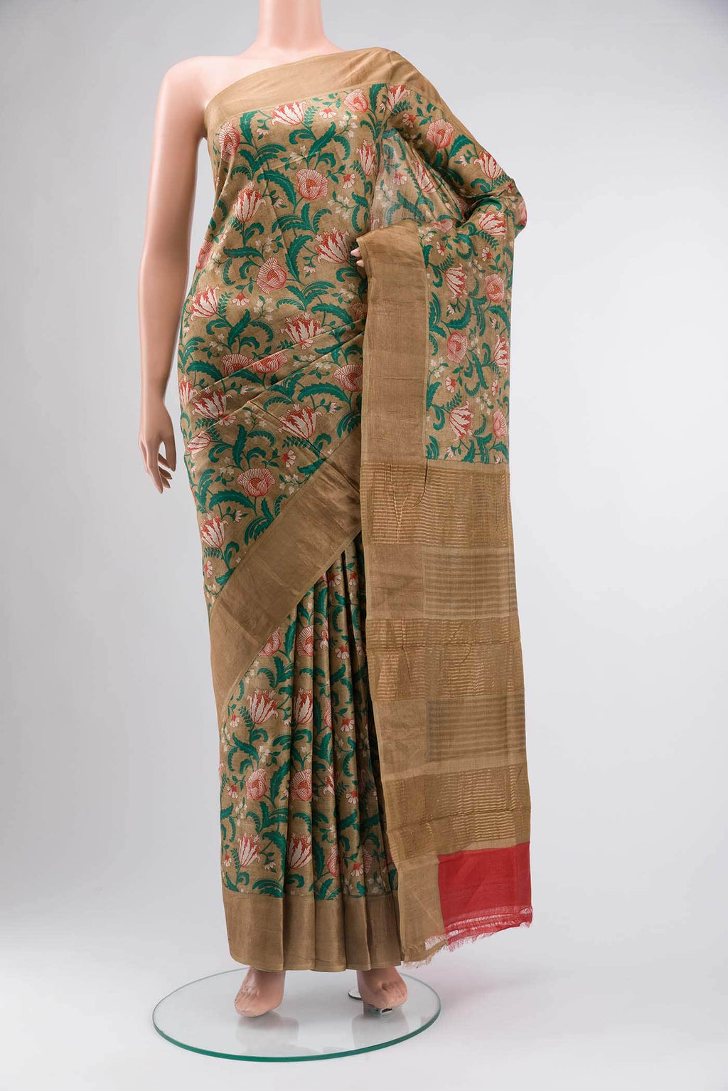 Brown Tussar Silk Saree