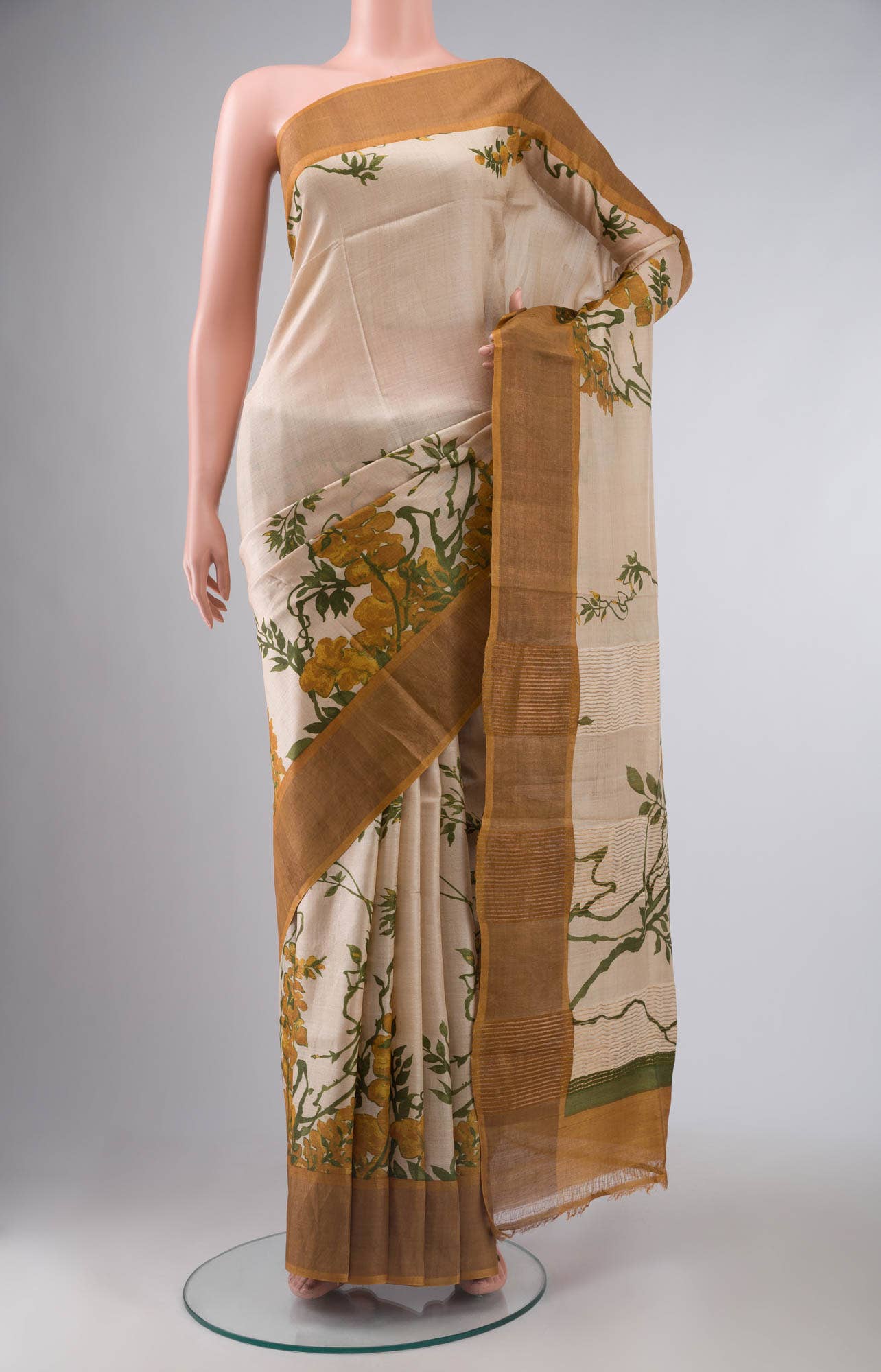 Beige Bhagalpuri Tussar Silk Saree
