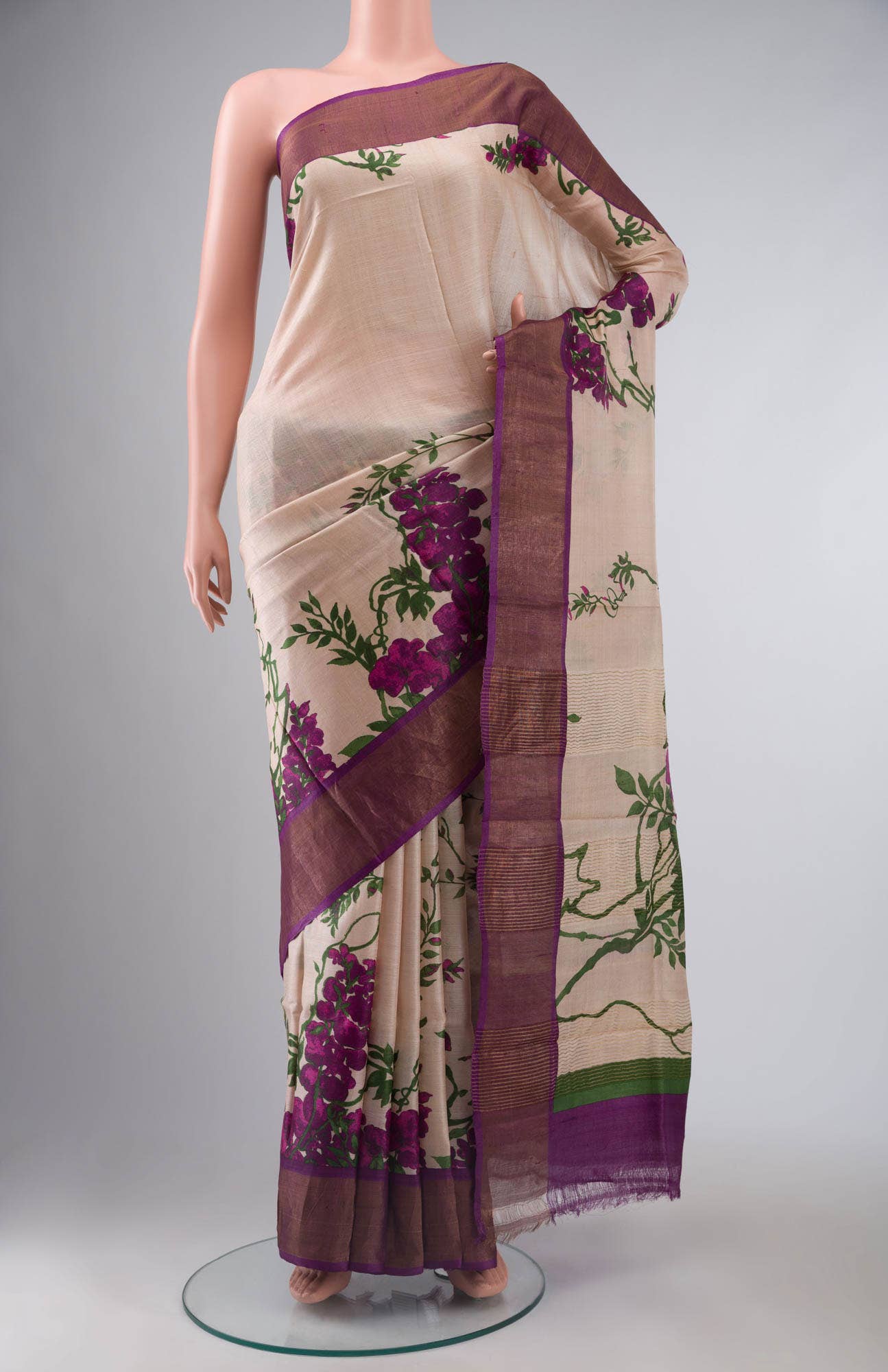 Beige Bhagalpuri Tussar Silk Saree