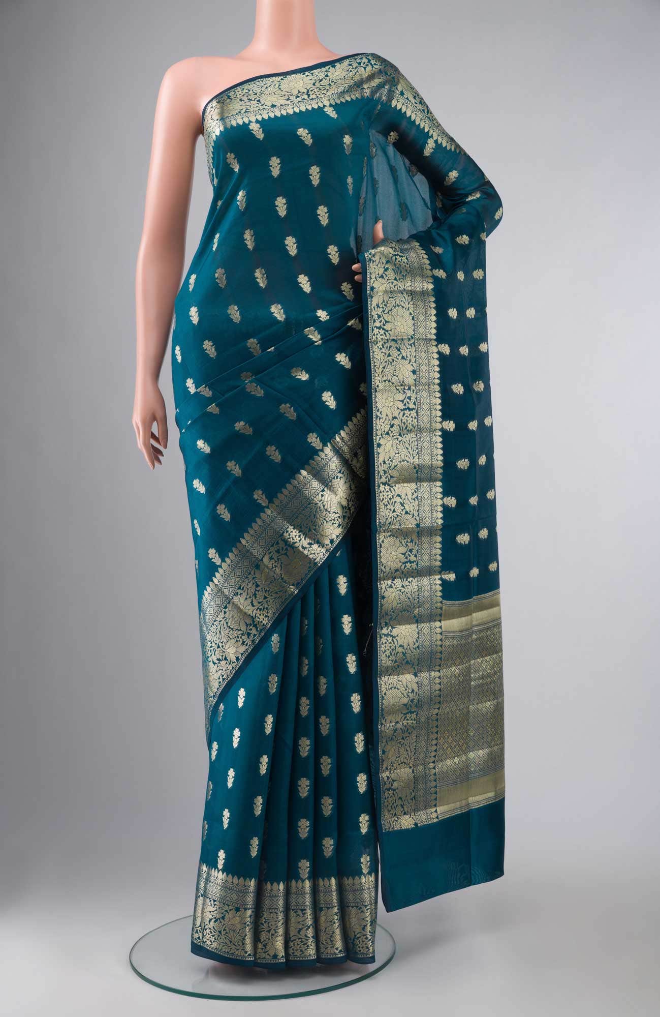 Blue Banarasi Raw Silk Saree