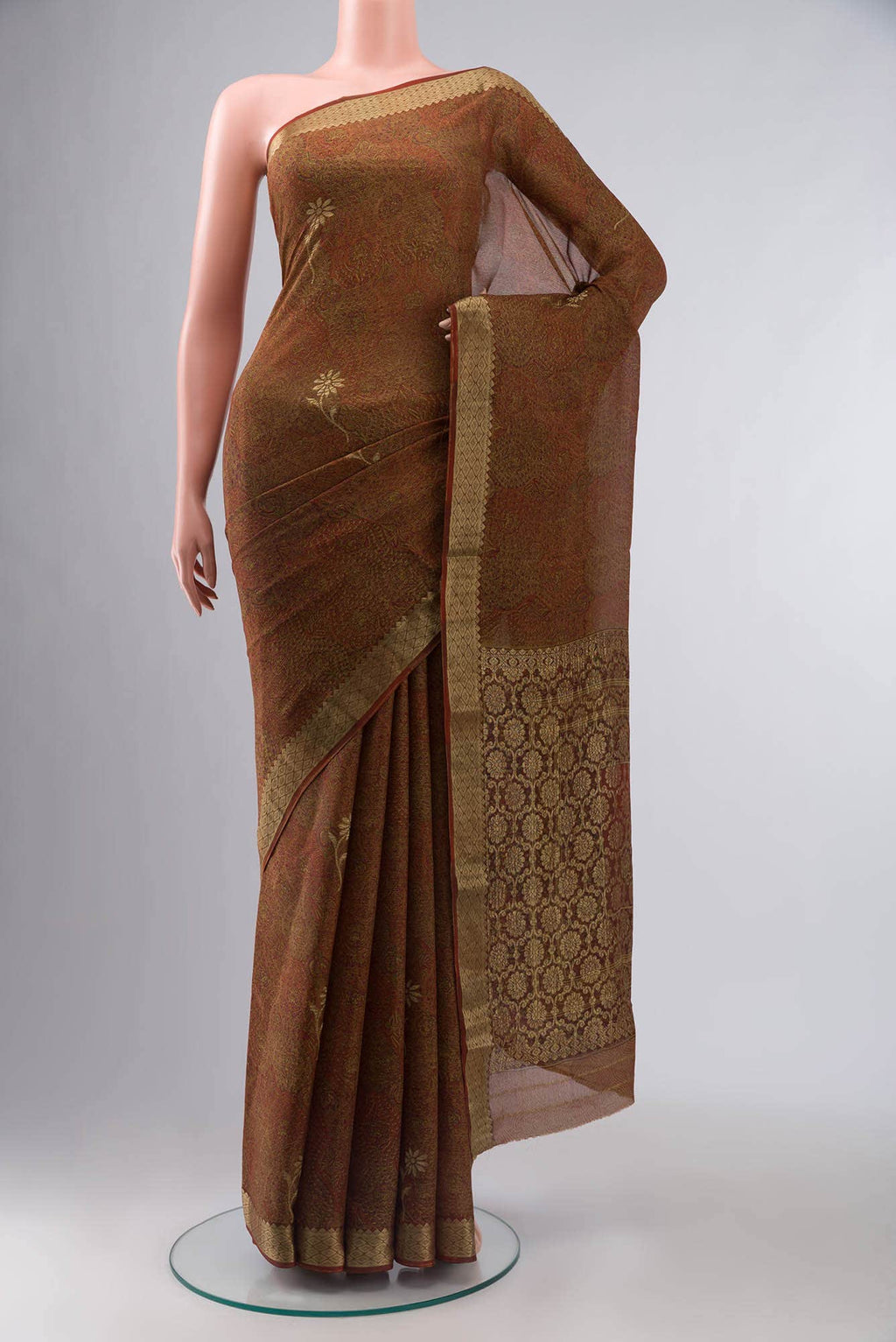Brown Mysore Chiffon Saree