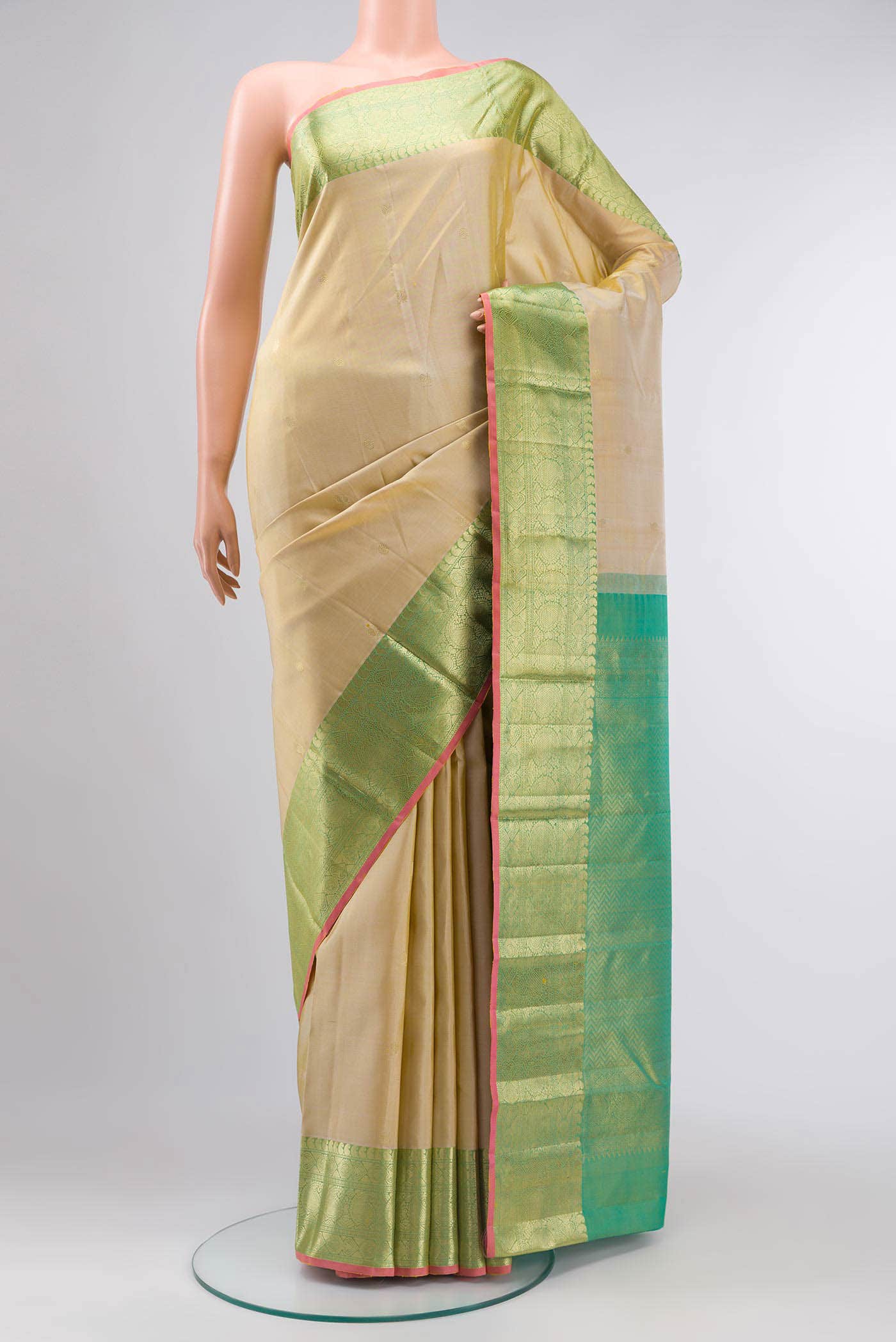 Beige Kanchipuram Silk Saree