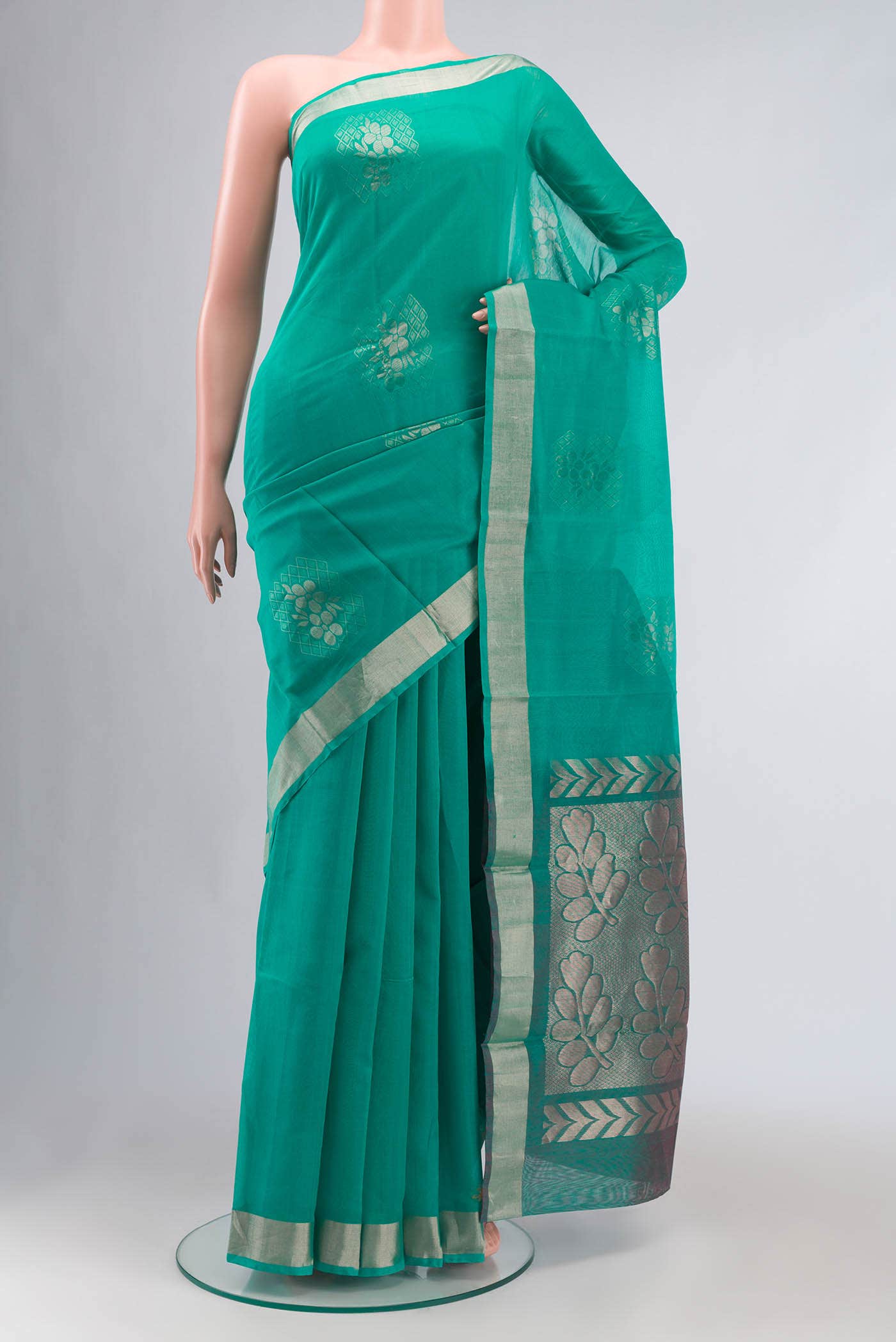 Turquoise Silk Cotton Saree