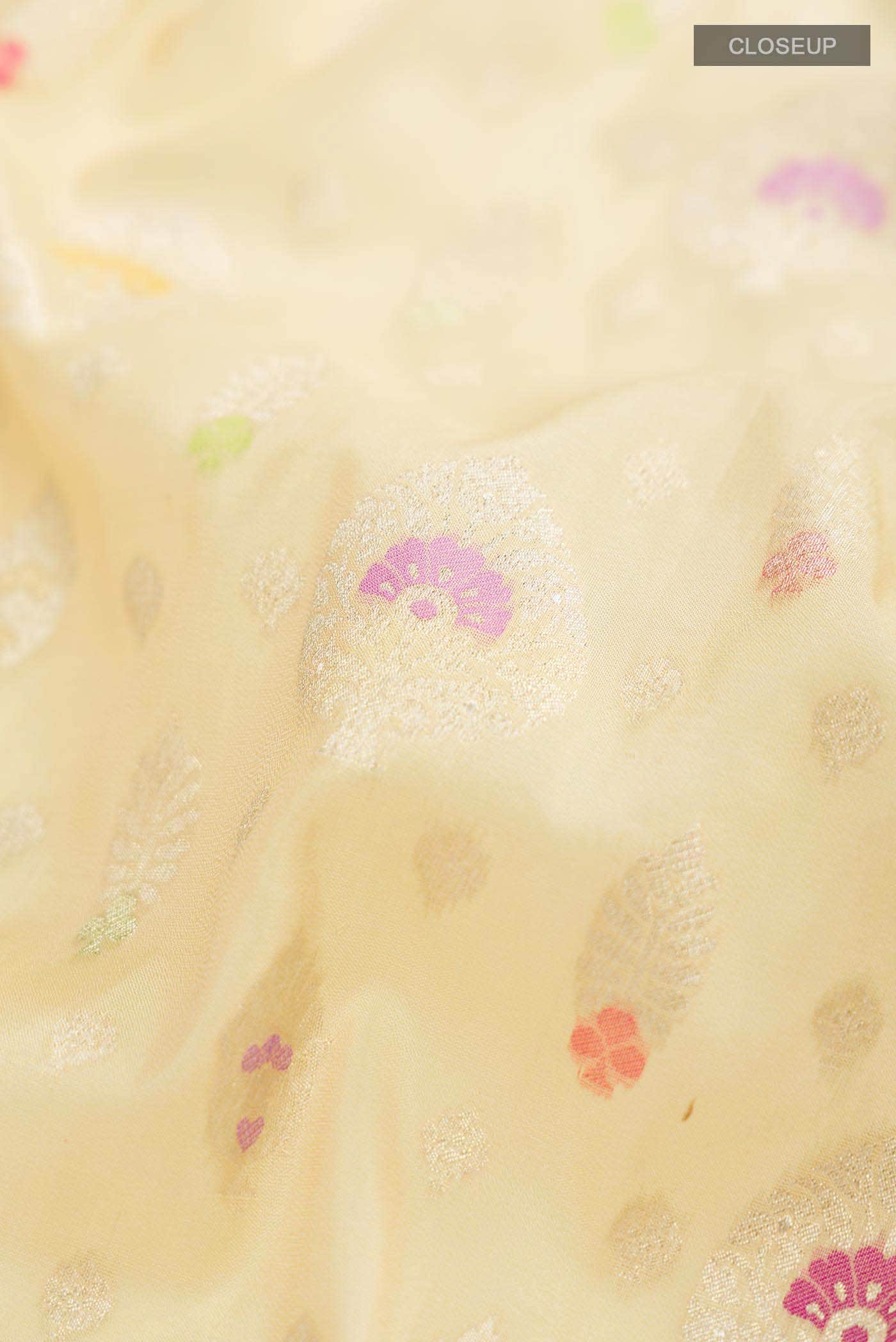 Cream Banarasi Silk Saree