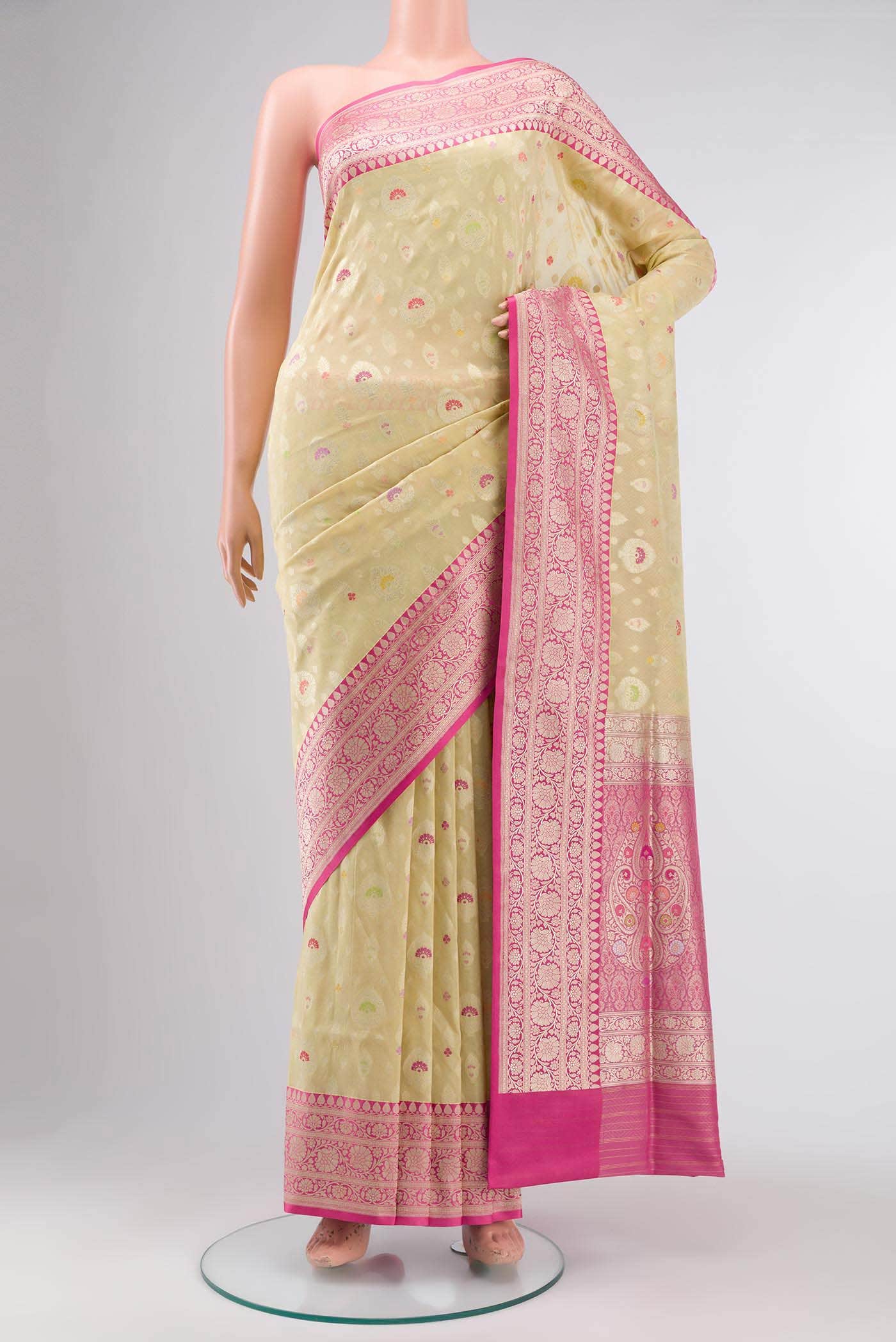 Cream Banarasi Silk Saree
