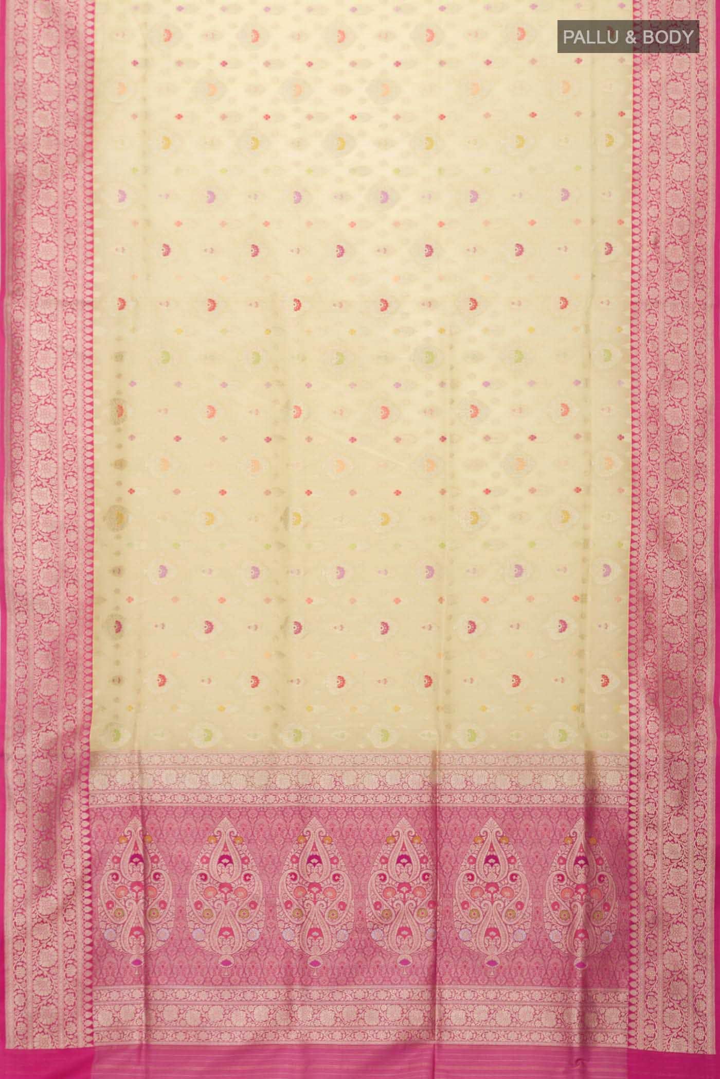 Cream Banarasi Silk Saree