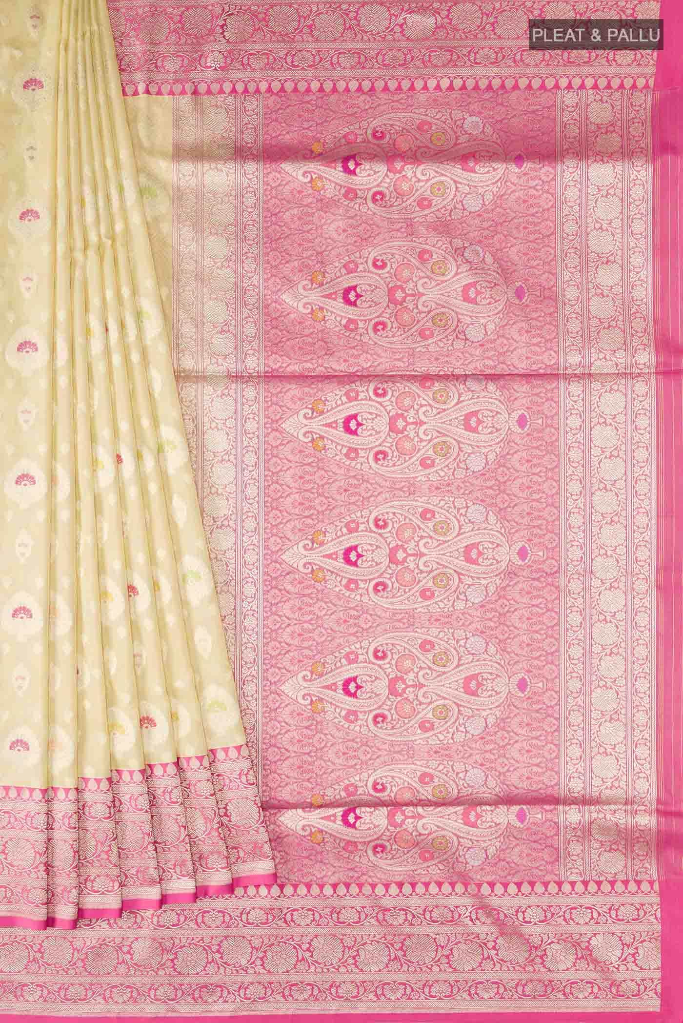 Cream Banarasi Silk Saree