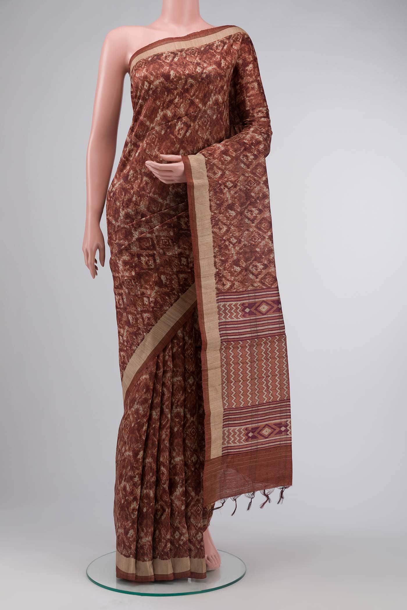 Brown Tussar Silk Saree