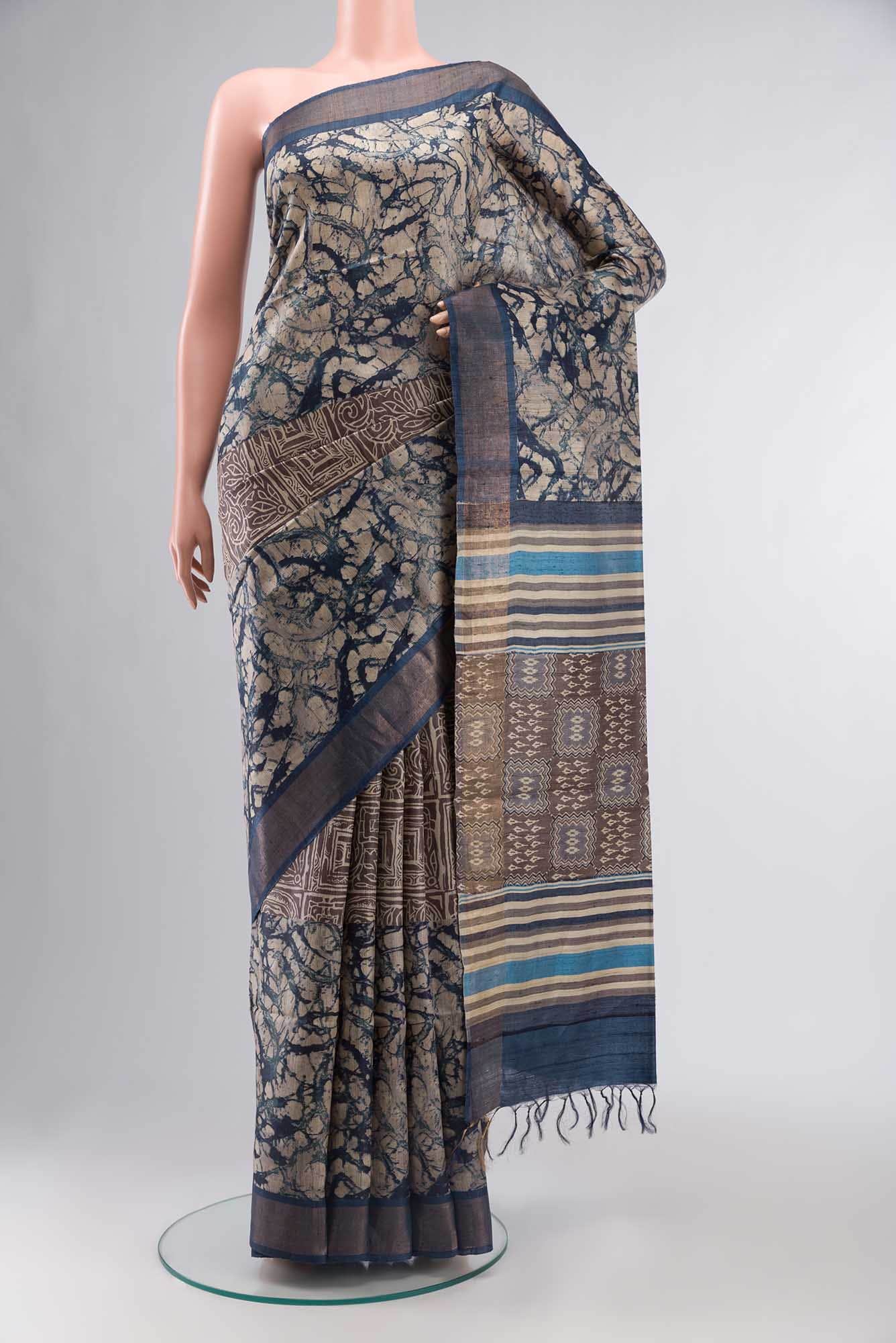Beige Bhagalpuri Tussar Silk Saree