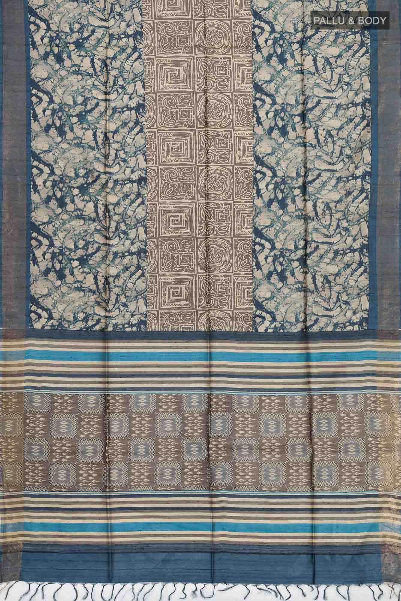 Beige Bhagalpuri Tussar Silk Saree