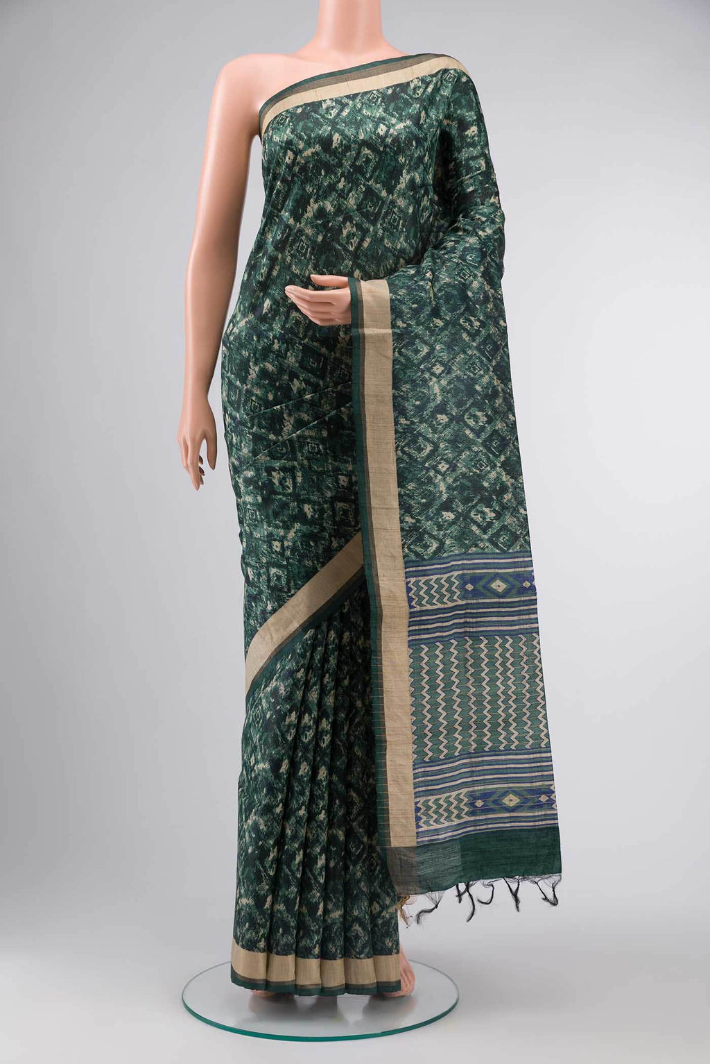 Green Bhagalpuri Tussar Silk Saree