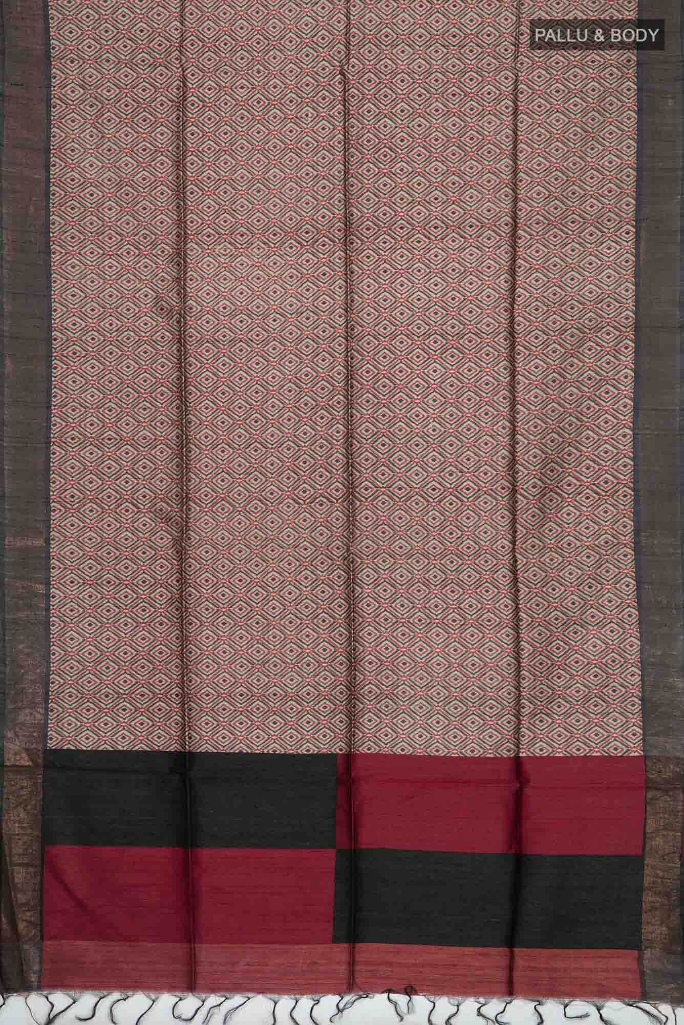 Beige Bhagalpuri Tussar Silk Saree