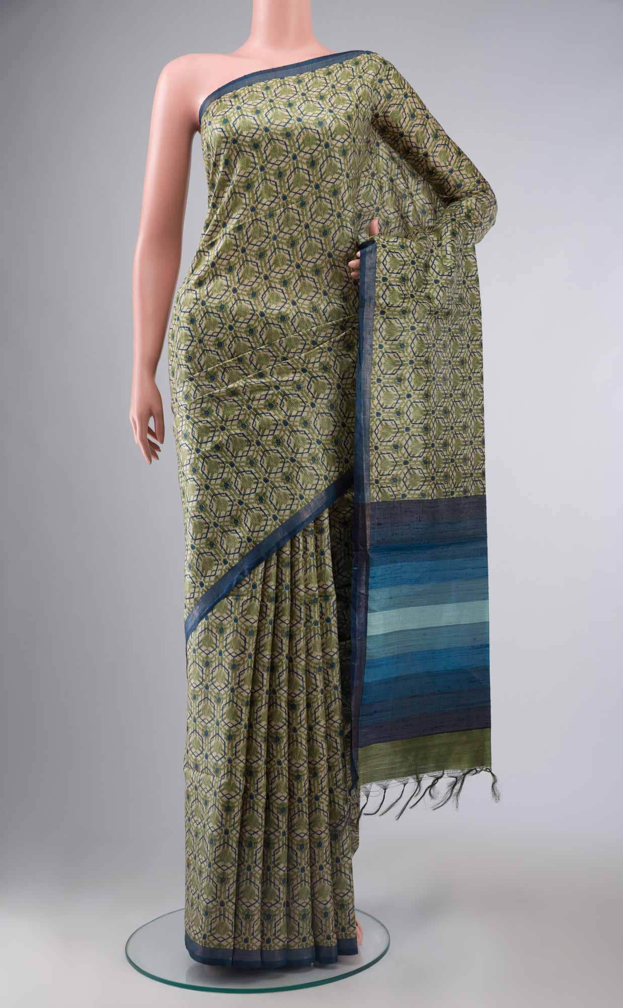 Green Bhagalpuri Tussar Silk Saree