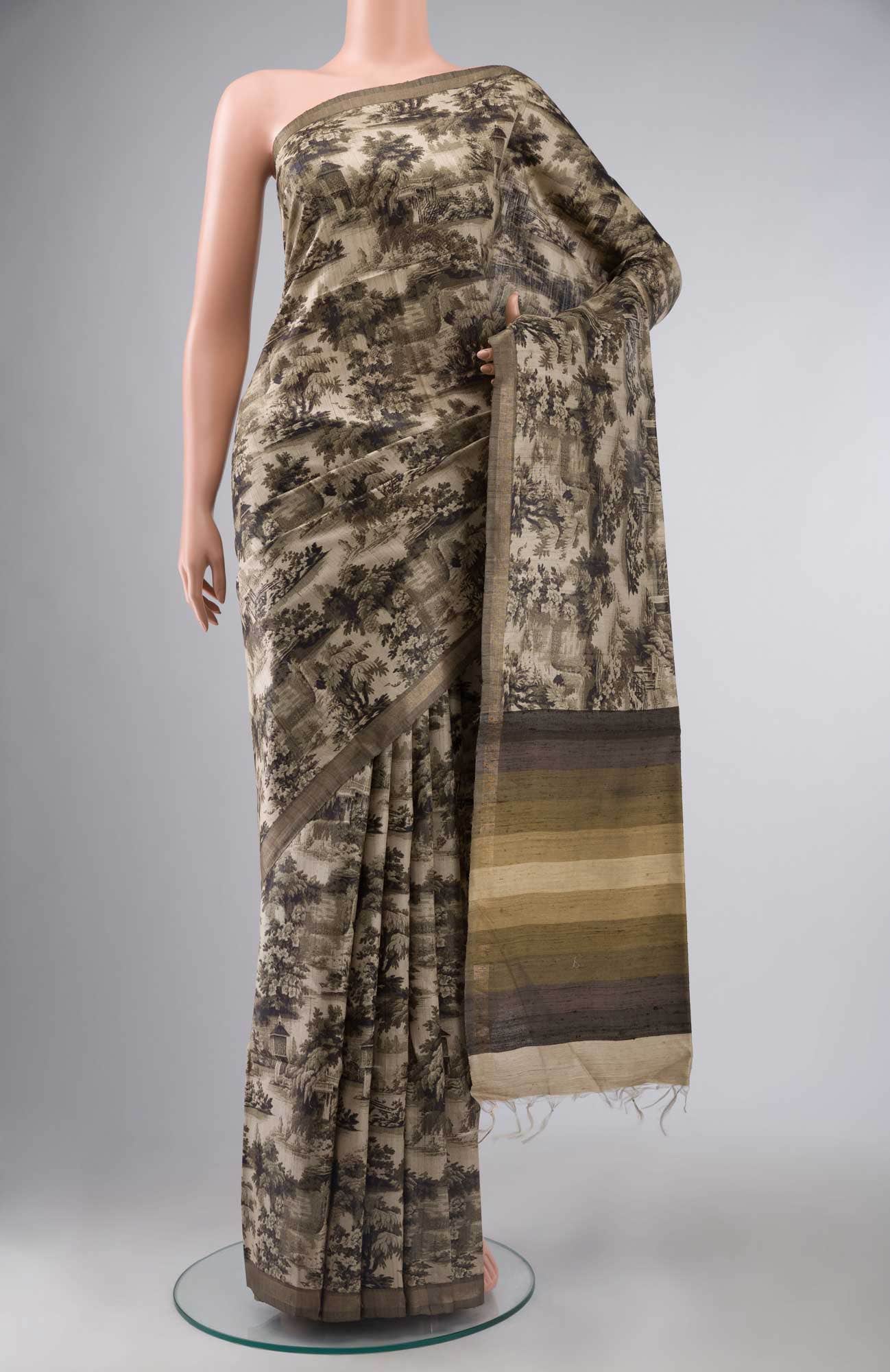 Beige Bhagalpuri Tussar Silk Saree