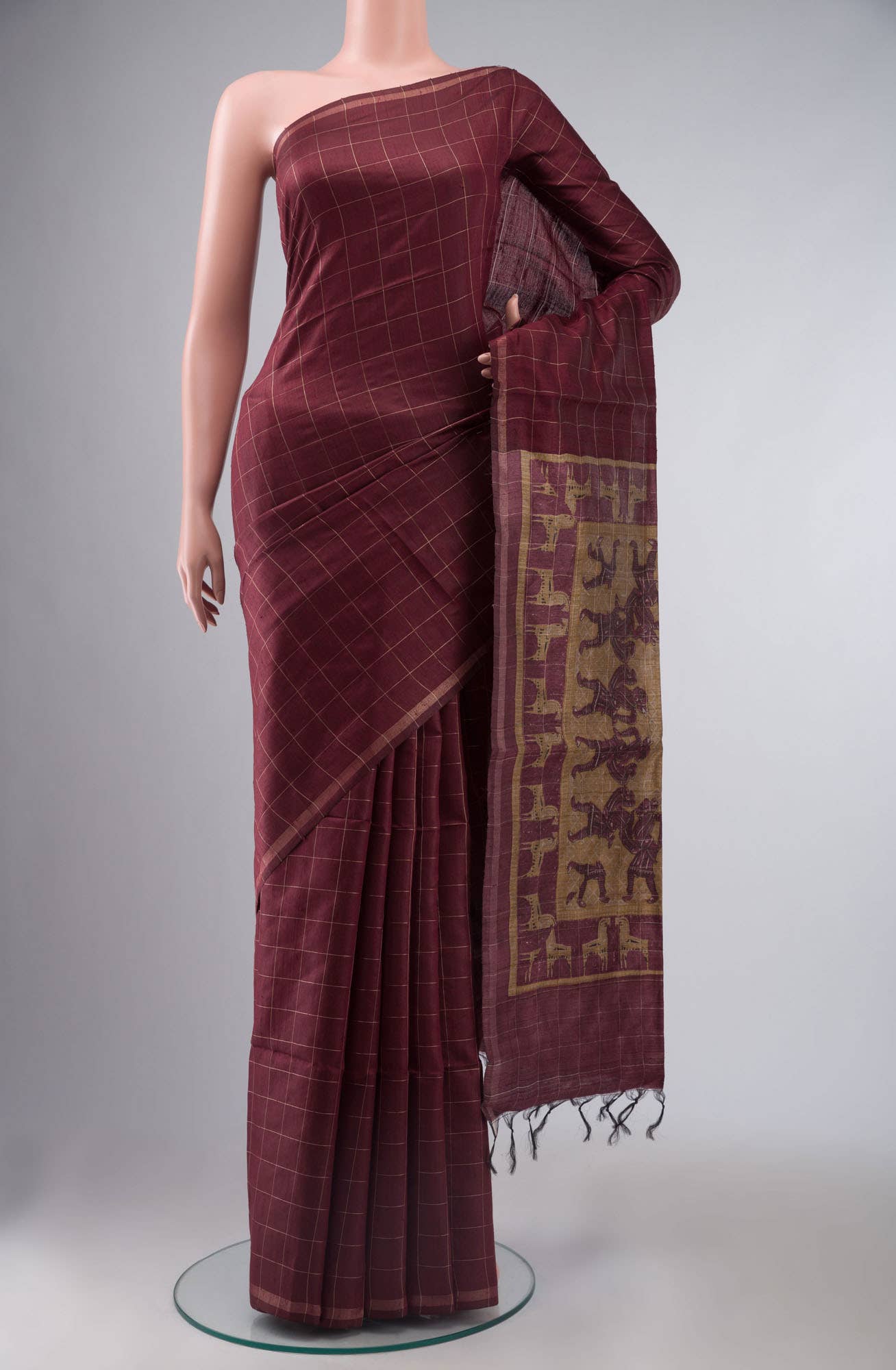 Brown Bhagalpuri Tussar Silk Saree