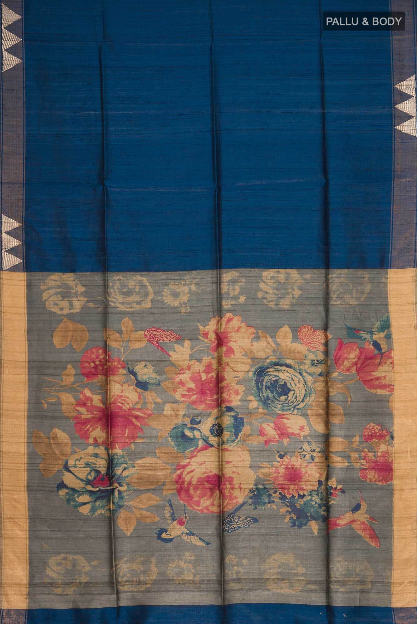 Blue Bhagalpuri Tussar Silk Saree