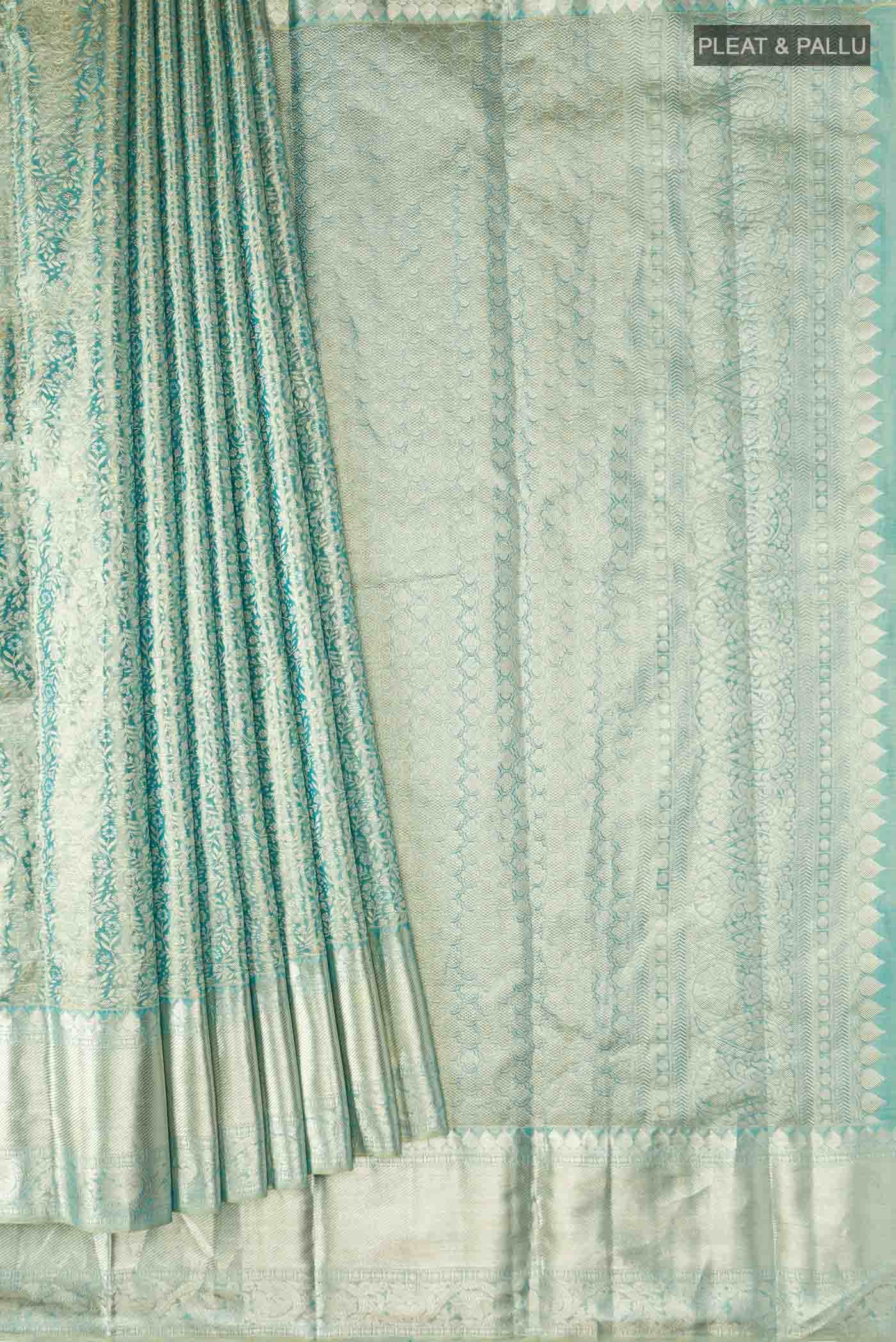 Blue with Gold Dual Tone Kanchipuram Tissue Silk Saree