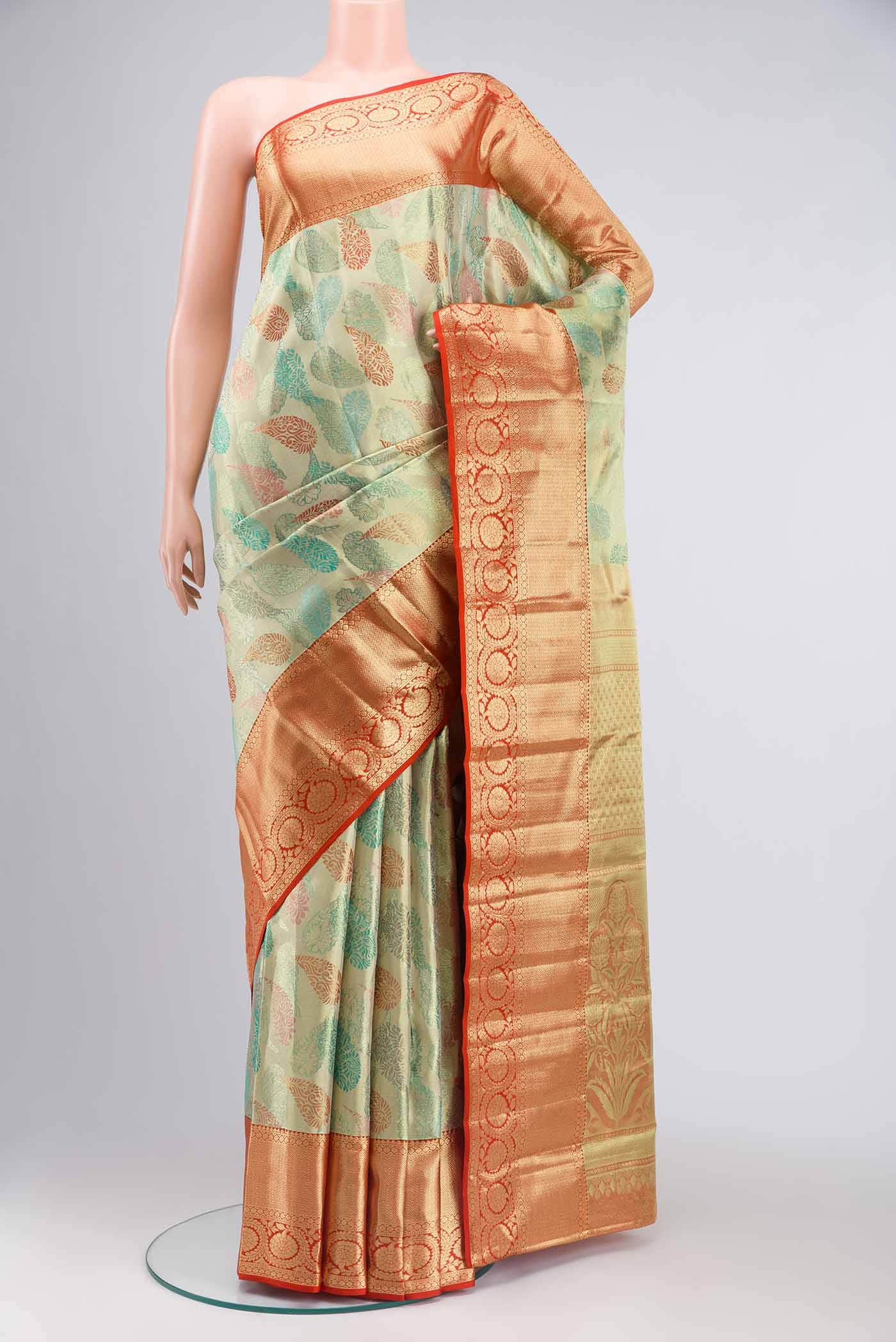 Green with Gold Dual Tone Kanchipuram Tissue Silk Saree