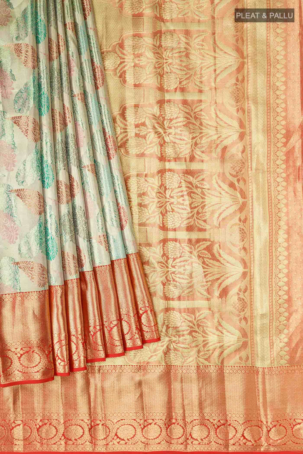 Green with Gold Dual Tone Kanchipuram Tissue Silk Saree
