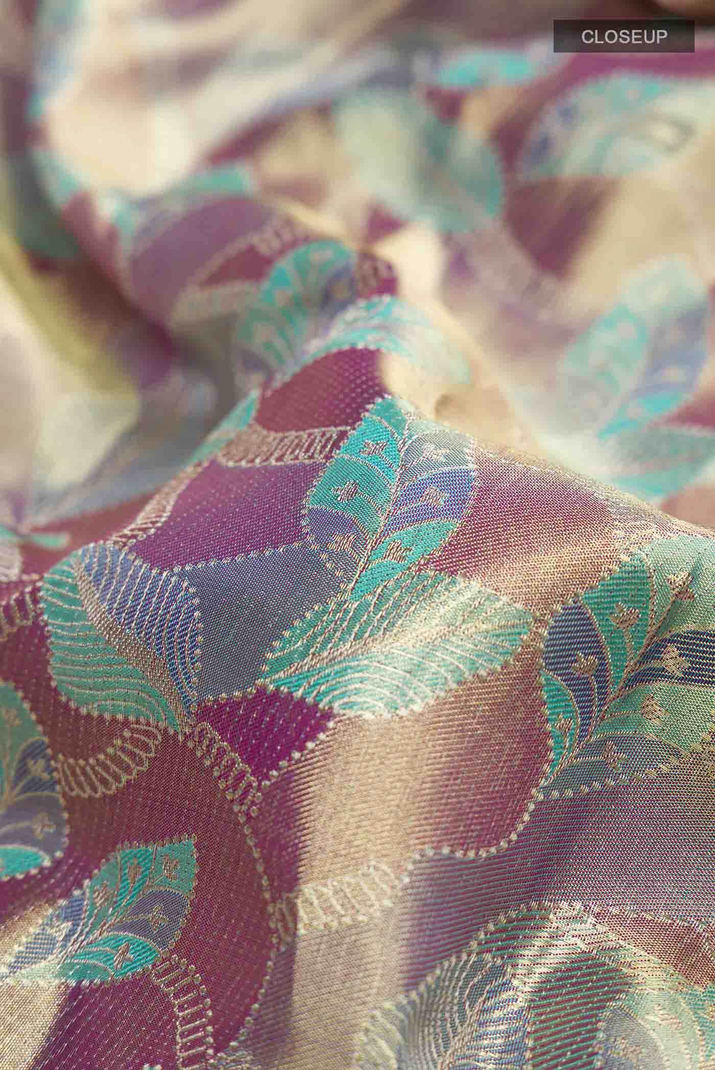 Blue &  Purple with Gold Dual Tone Kanchipuram Tissue Silk Saree