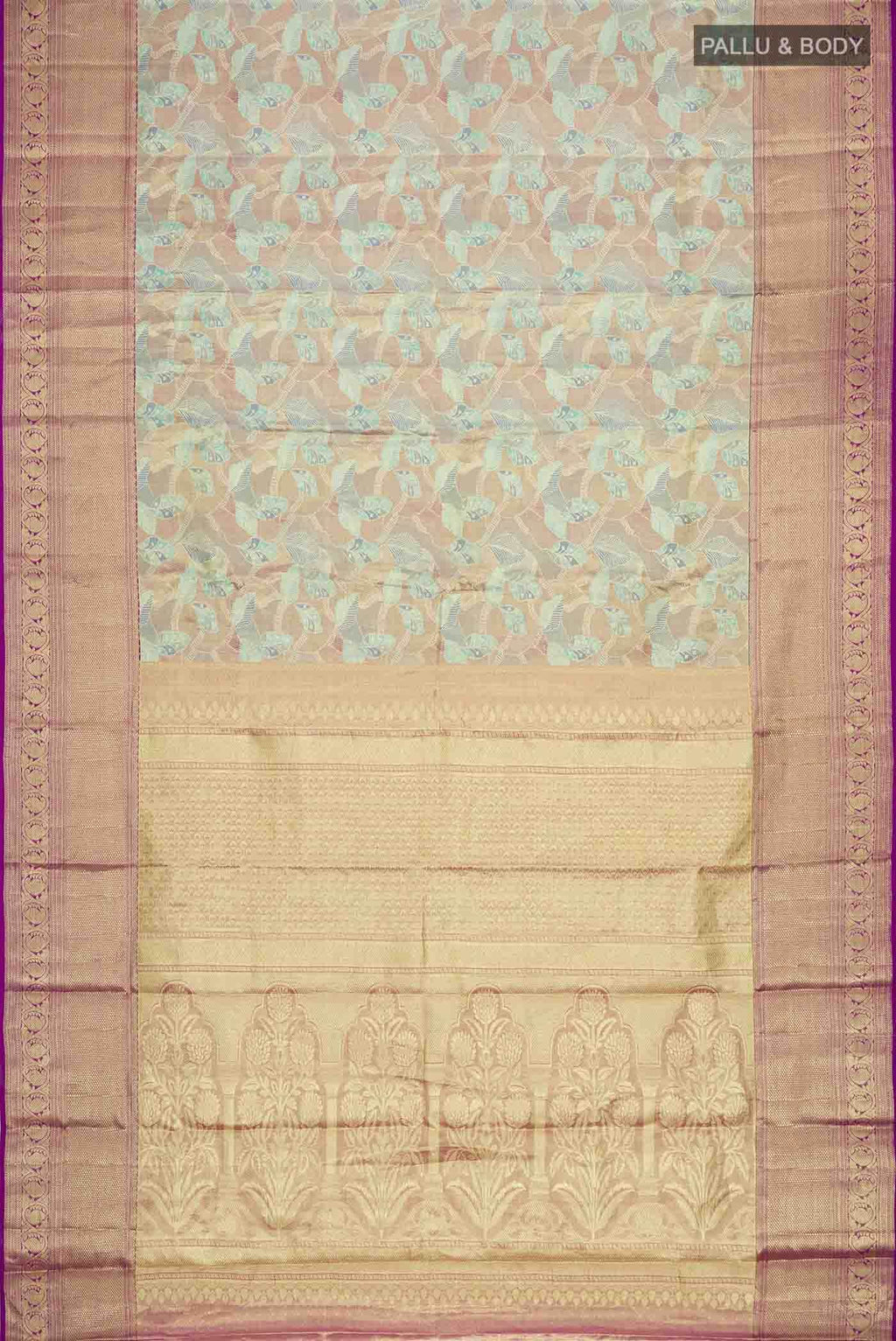 Blue &  Purple with Gold Dual Tone Kanchipuram Tissue Silk Saree