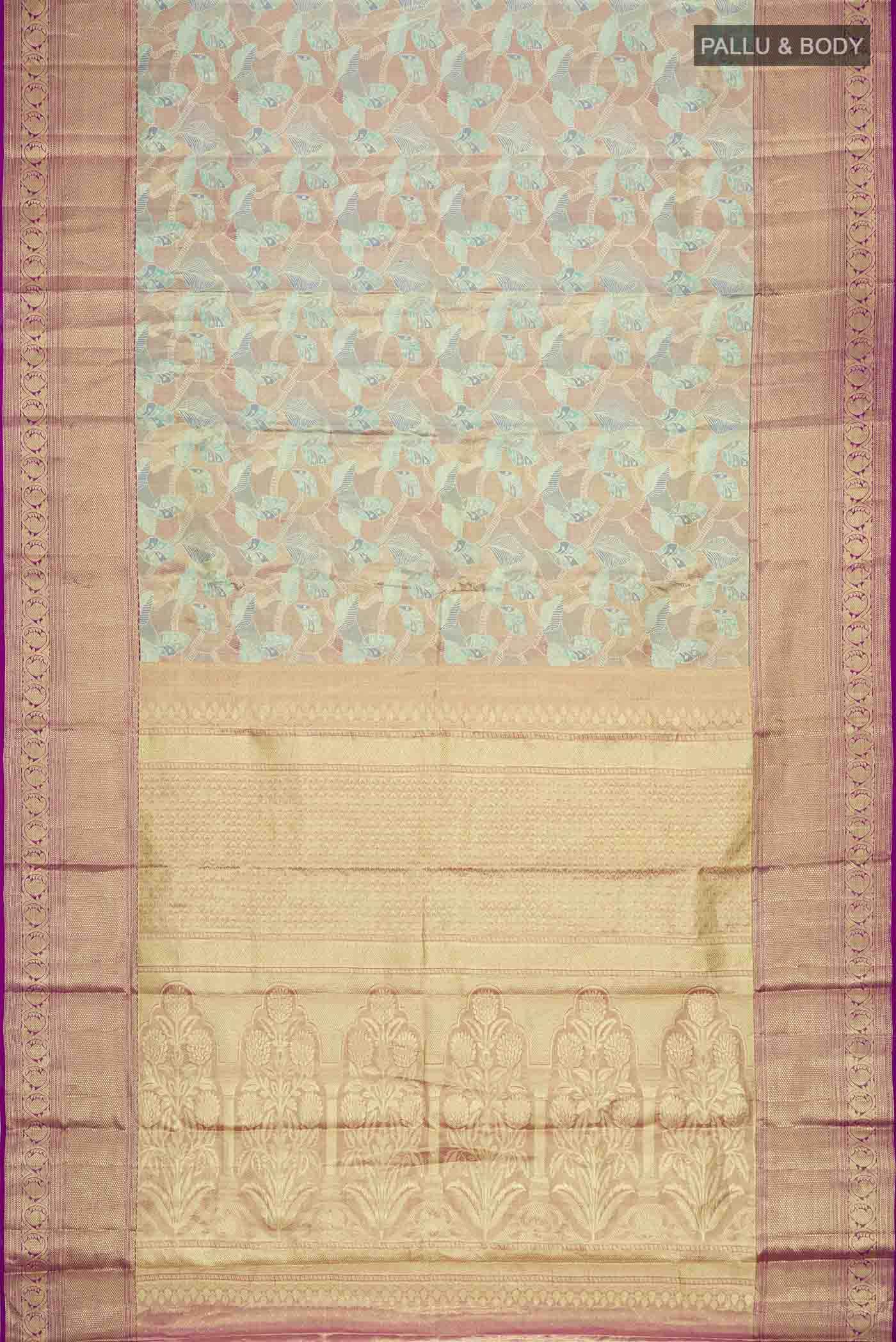 Blue &  Purple with Gold Dual Tone Kanchipuram Tissue Silk Saree
